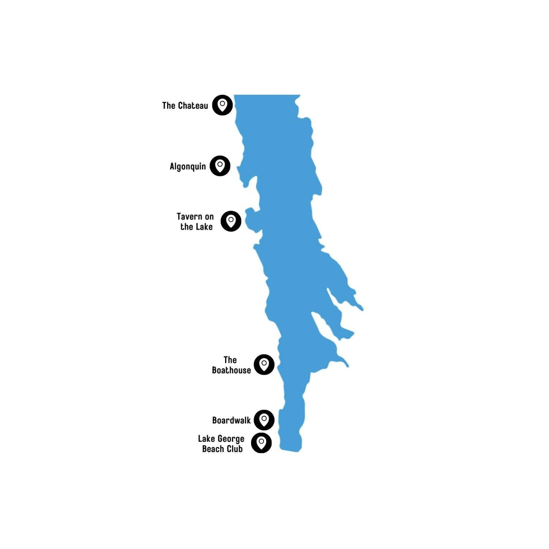 Map of dock and dine restaurants on Lake George in New York state