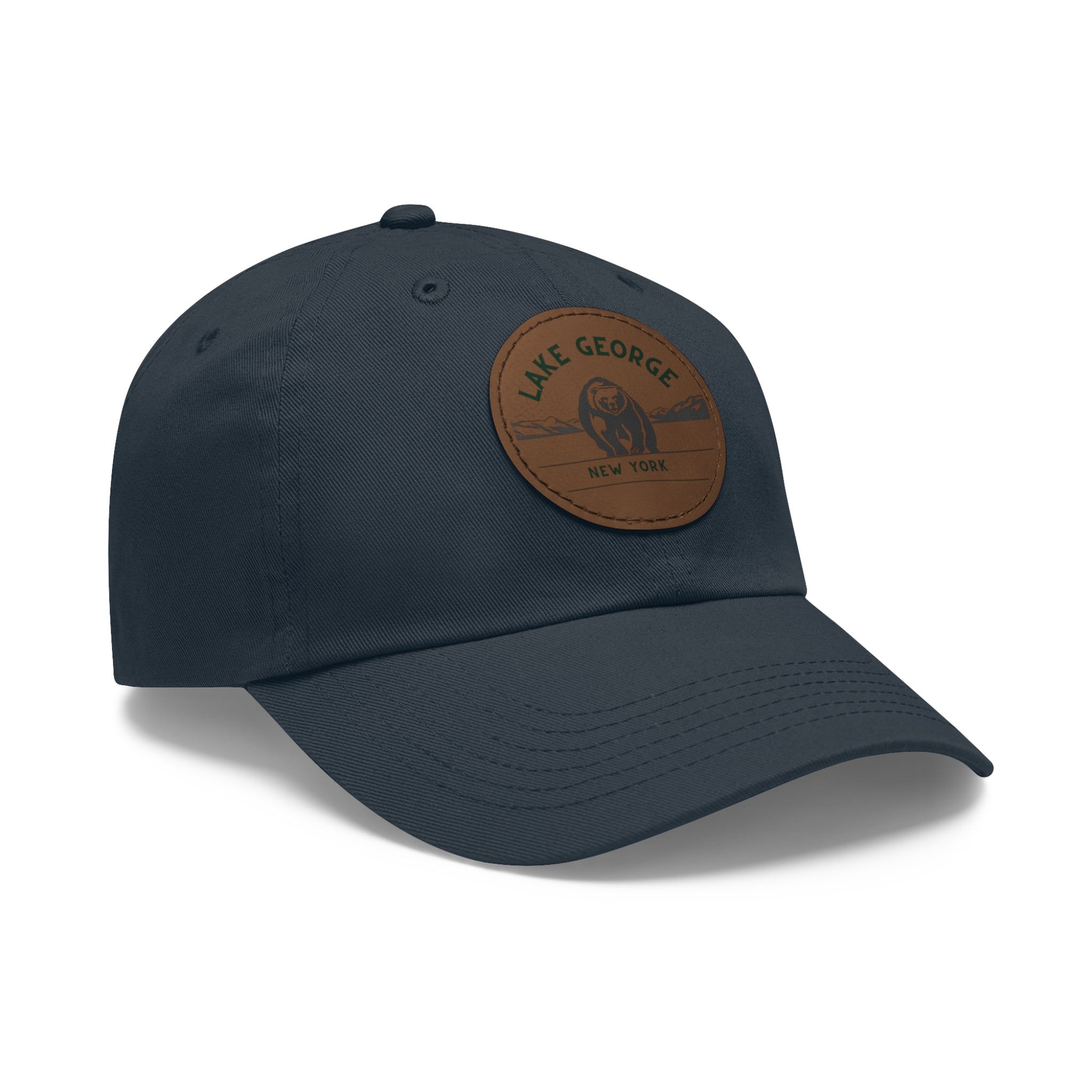 Lake George Round Leather Patch Dad Hat - Bear on Ice Design