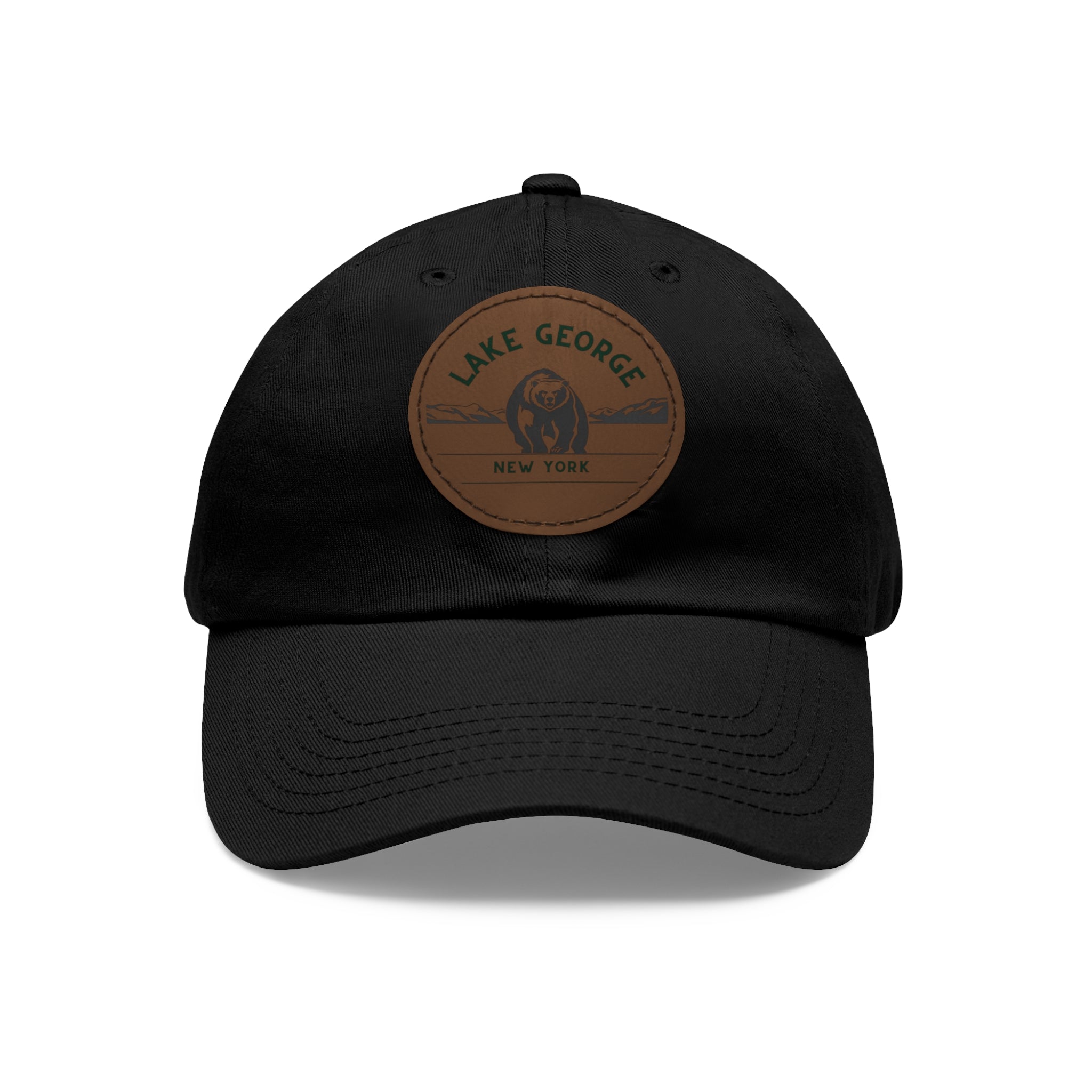 Lake George Round Leather Patch Dad Hat - Bear on Ice Design