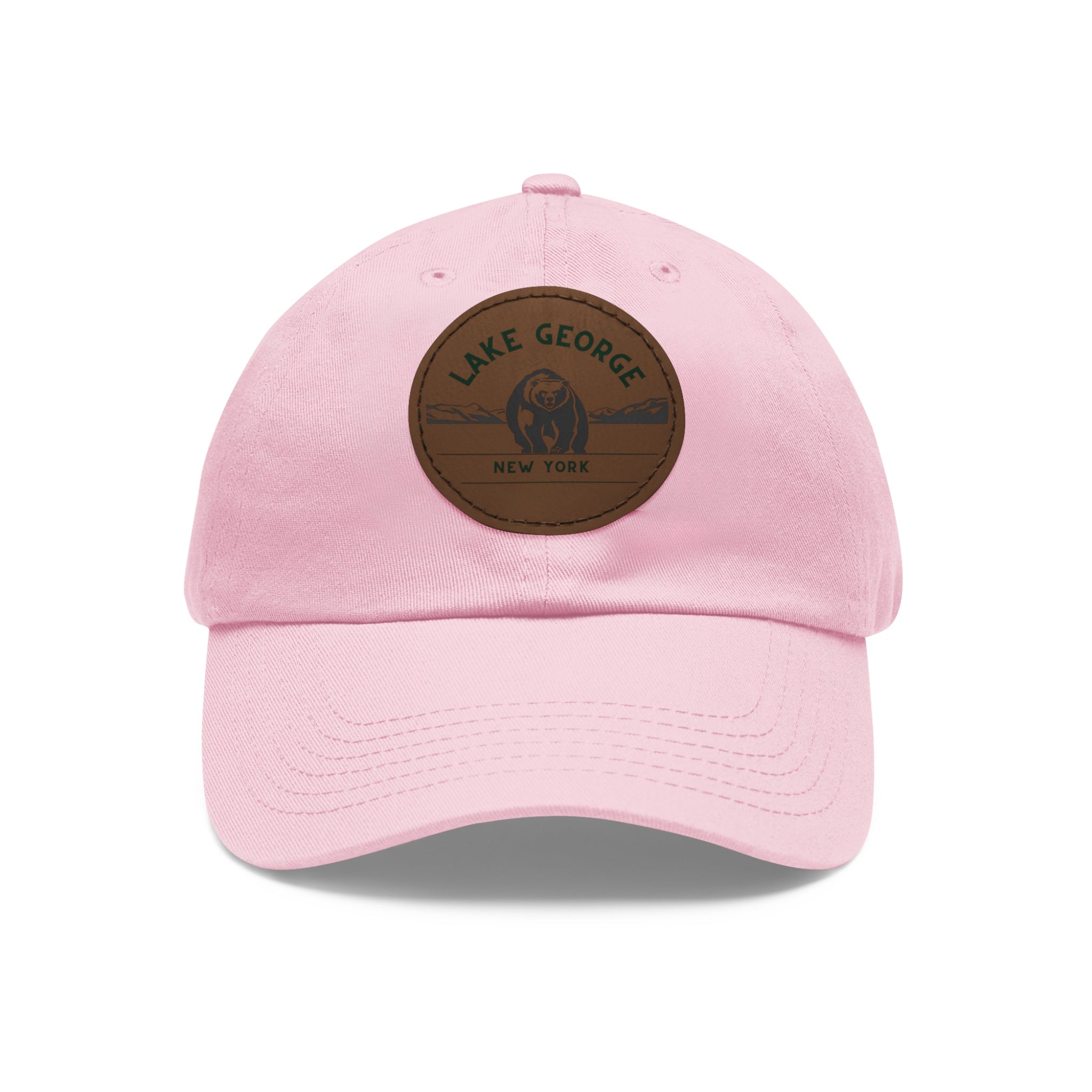 Lake George Round Leather Patch Dad Hat - Bear on Ice Design