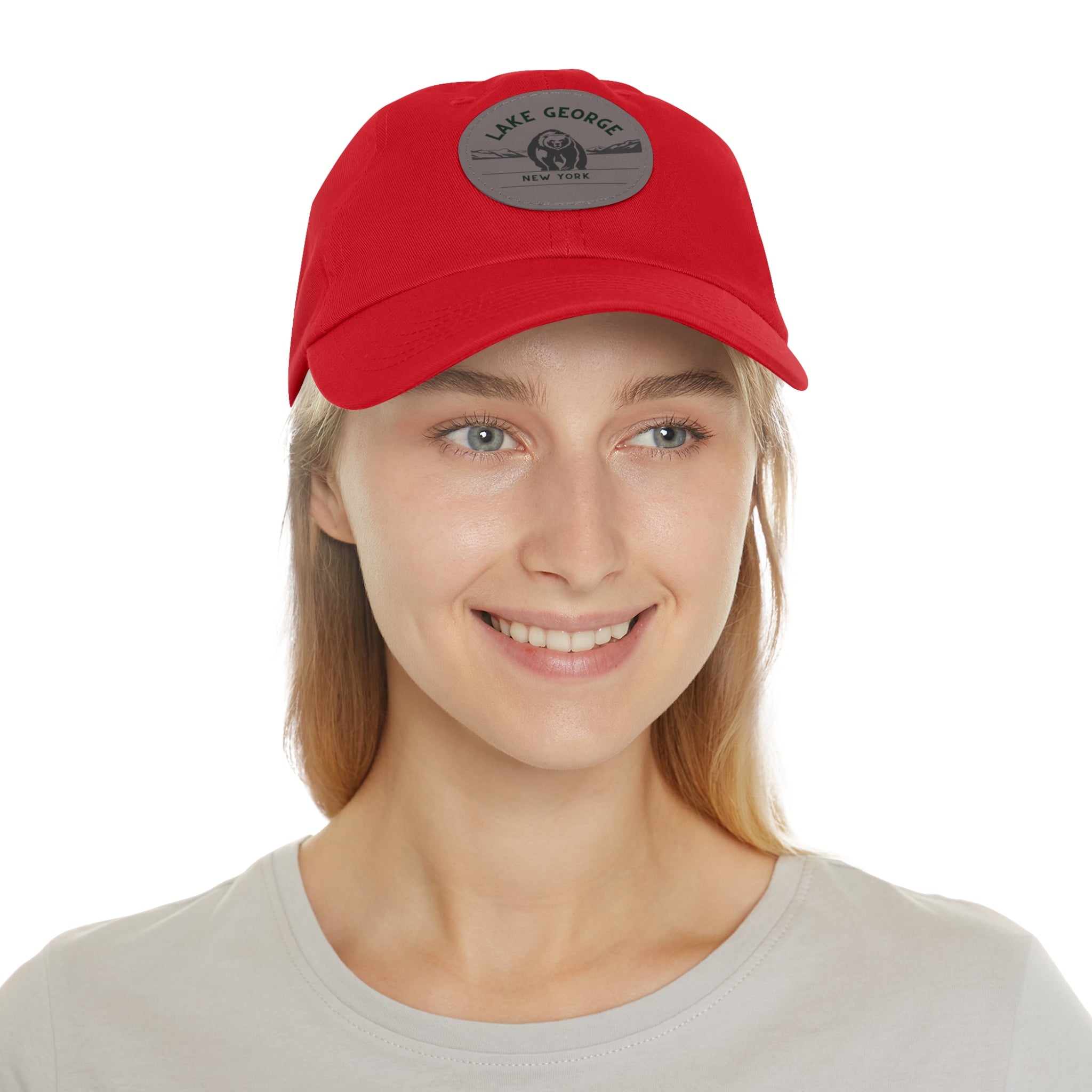 Lake George Round Leather Patch Dad Hat - Bear on Ice Design