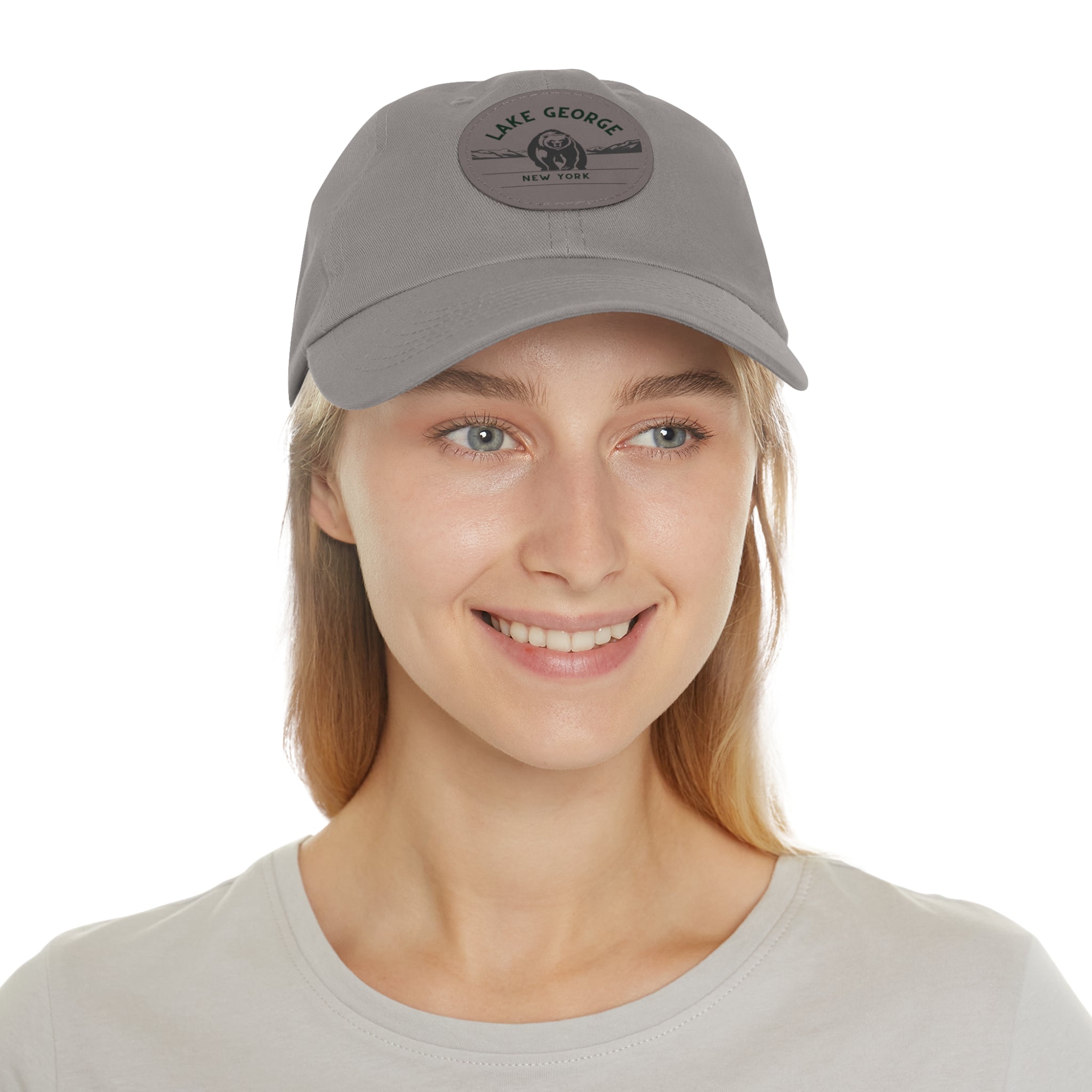 Lake George Round Leather Patch Dad Hat - Bear on Ice Design