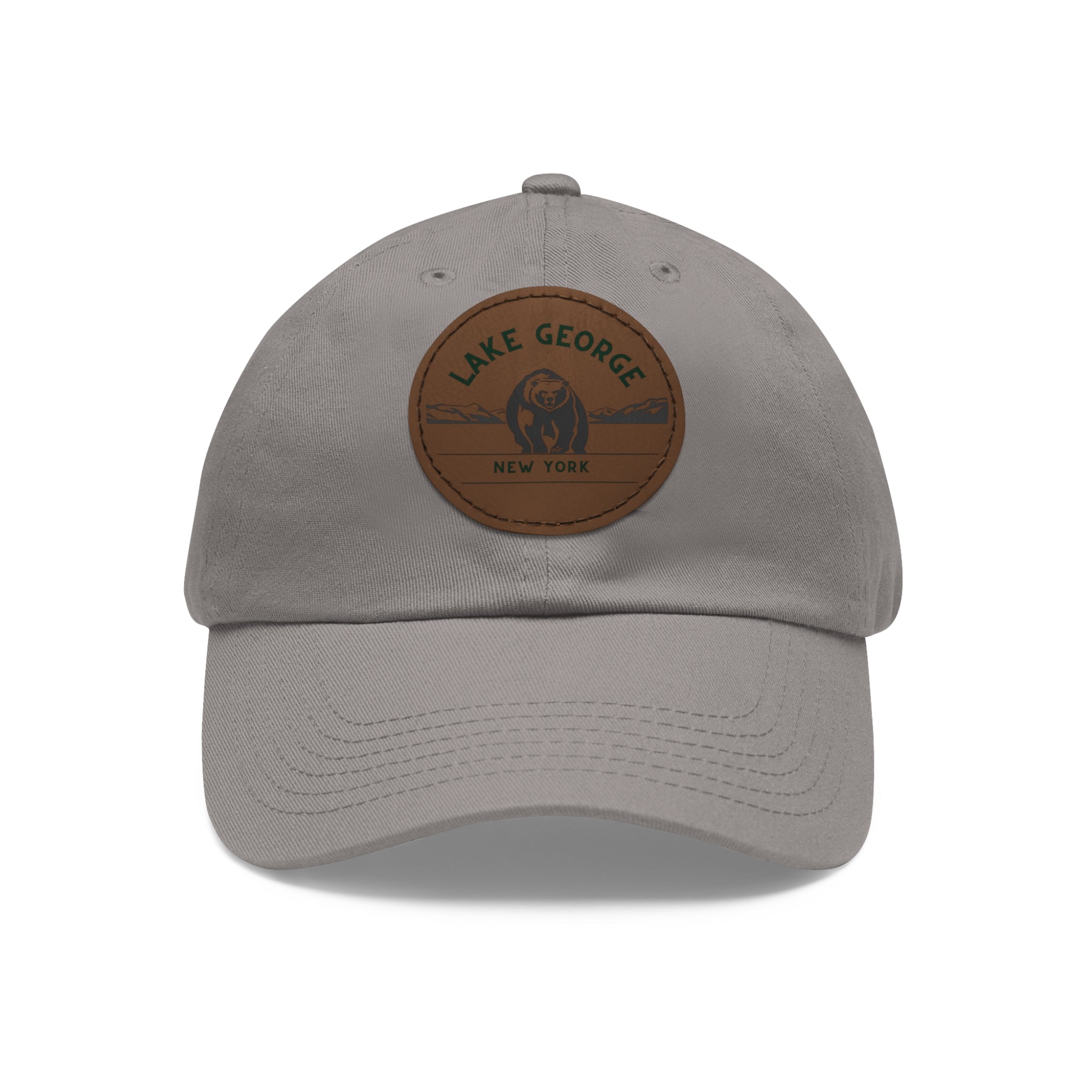 Lake George Round Leather Patch Dad Hat - Bear on Ice Design
