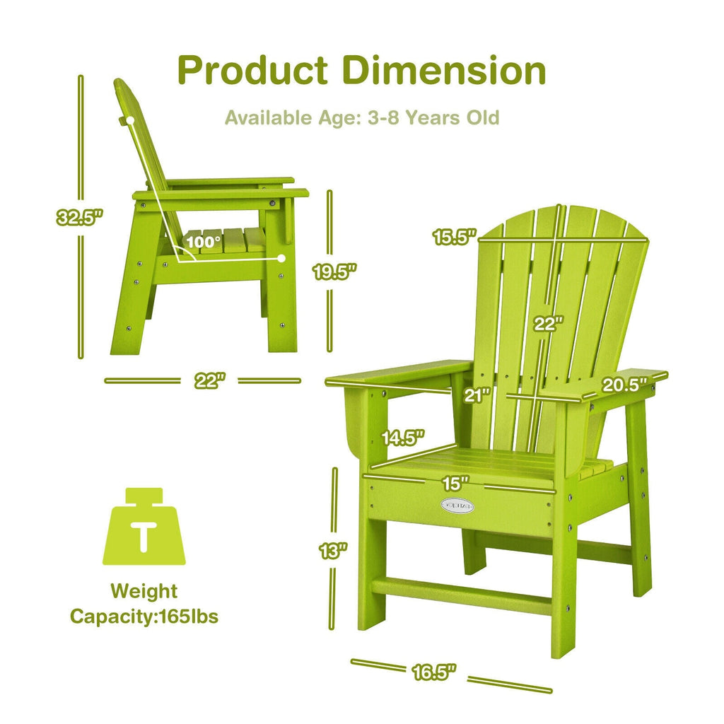 Kids' Adirondack Chair with Ergonomic Backrest — Green