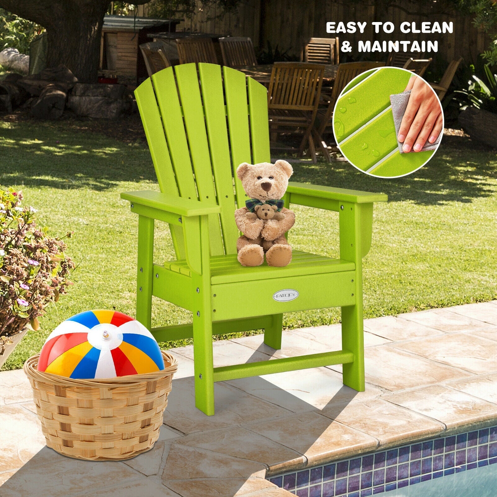 Kids' Adirondack Chair with Ergonomic Backrest — Green