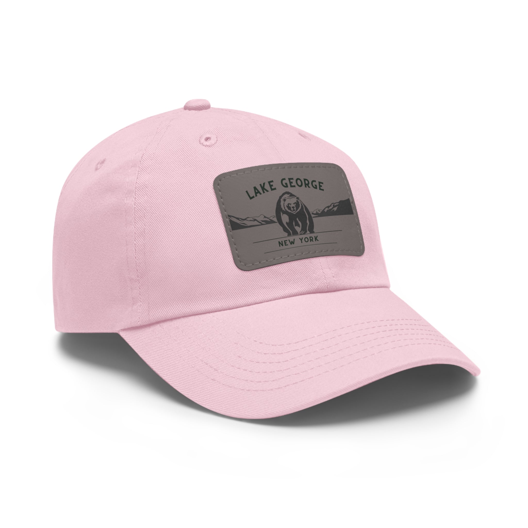 Lake George Dad Hat with Leather Patch - Bear on Ice Design
