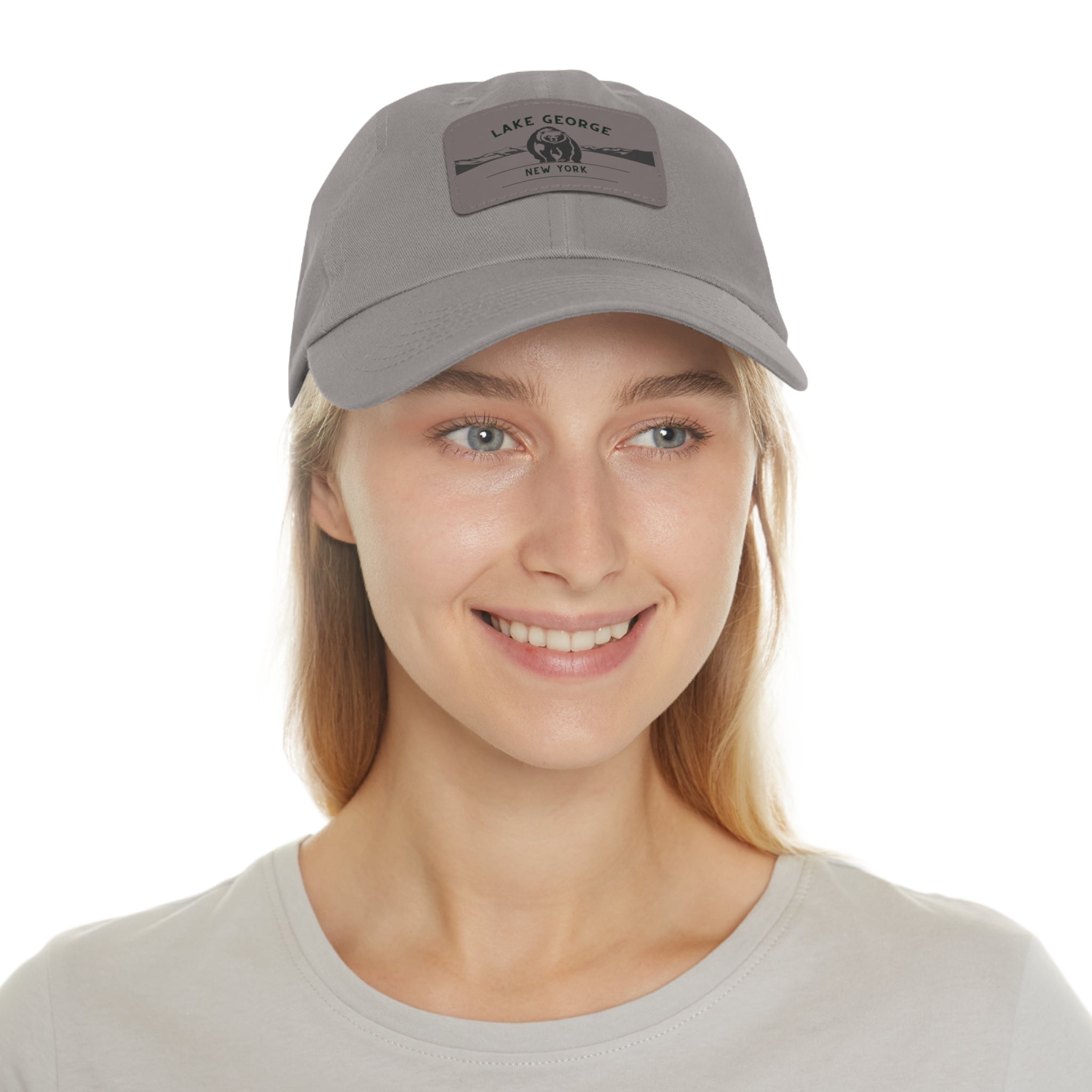 Lake George Dad Hat with Leather Patch - Bear on Ice Design