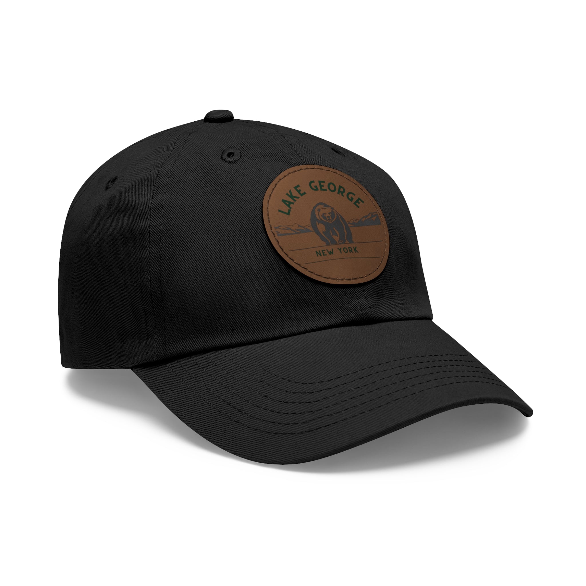Lake George Round Leather Patch Dad Hat - Bear on Ice Design