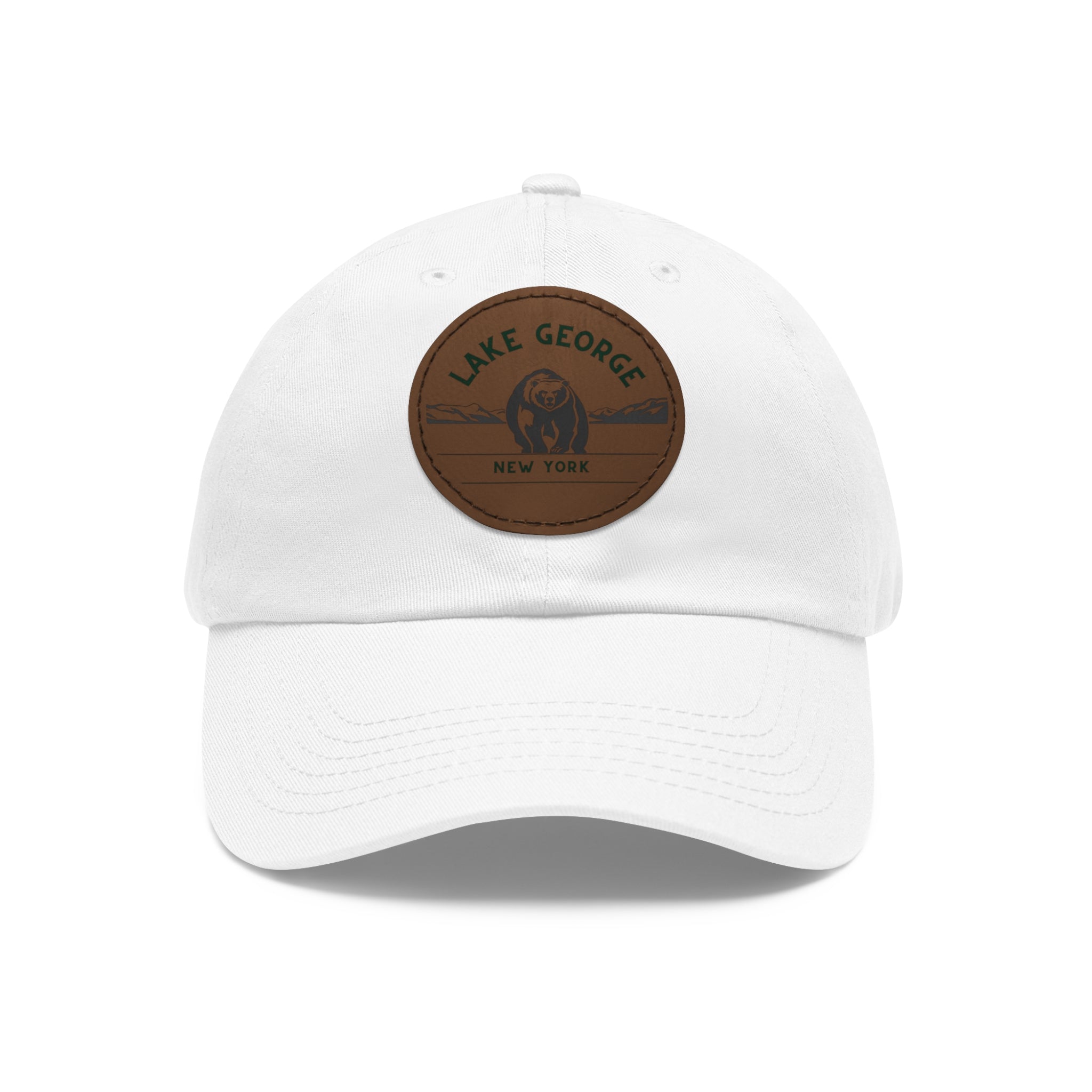 Lake George Round Leather Patch Dad Hat - Bear on Ice Design
