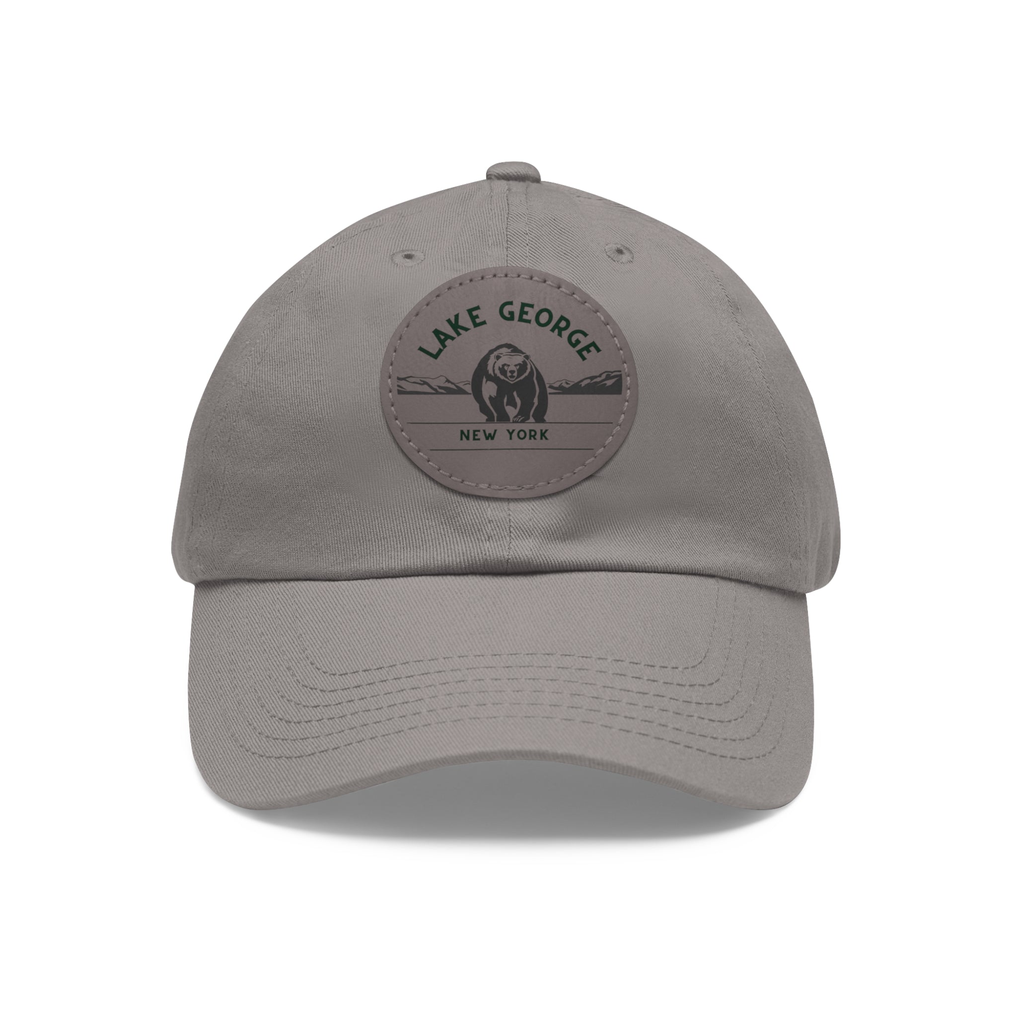 Lake George Round Leather Patch Dad Hat - Bear on Ice Design
