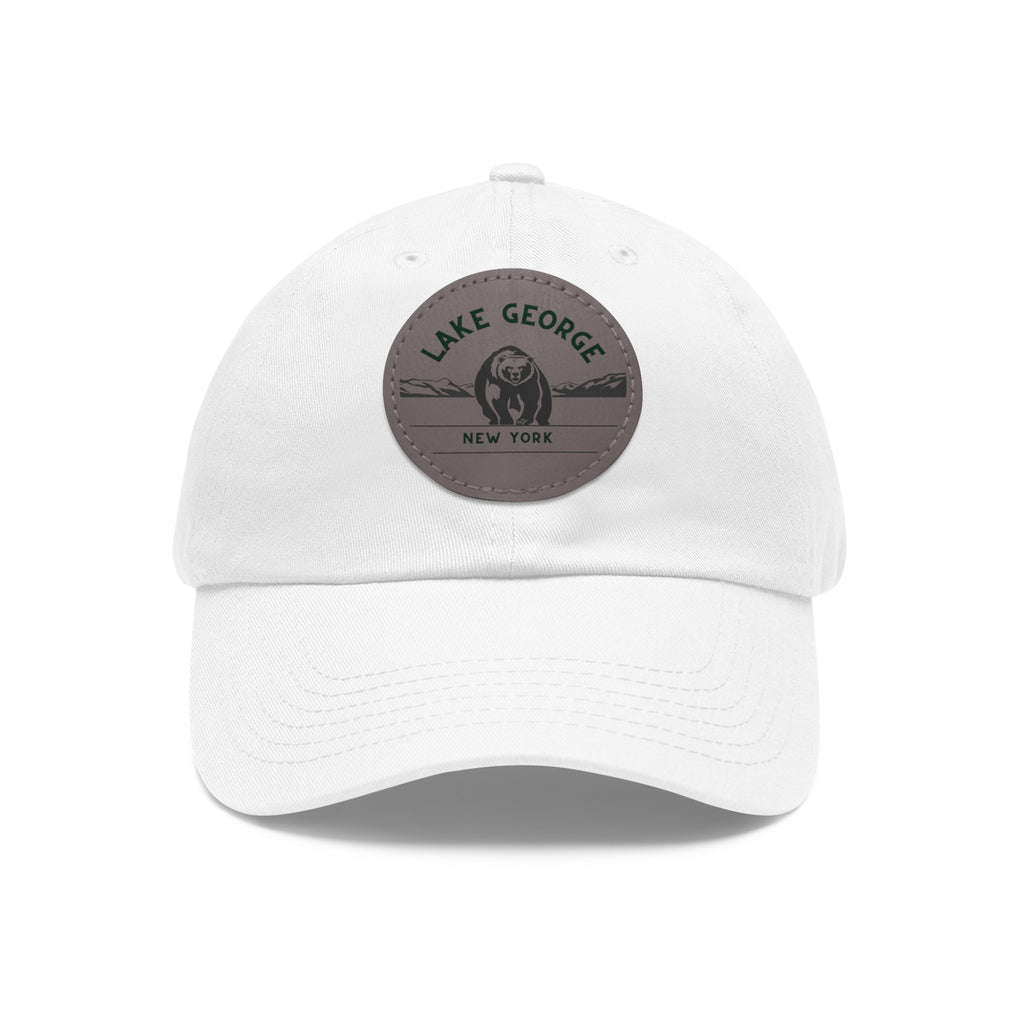 Lake George Round Leather Patch Dad Hat - Bear on Ice Design