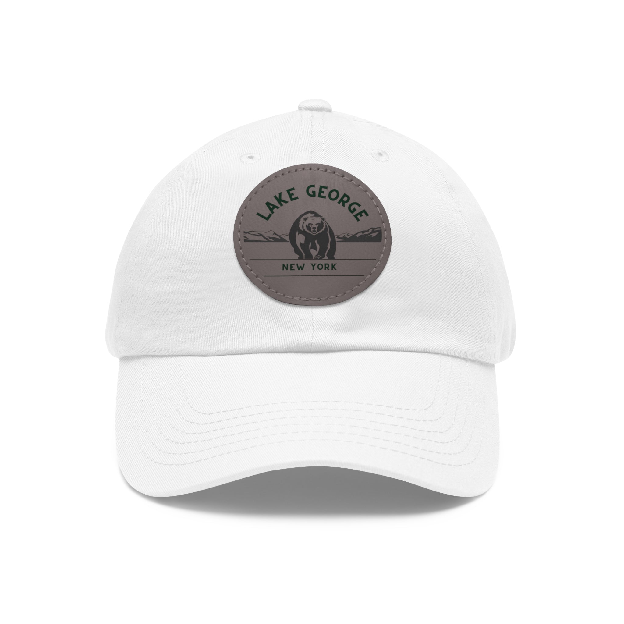 Lake George Round Leather Patch Dad Hat - Bear on Ice Design