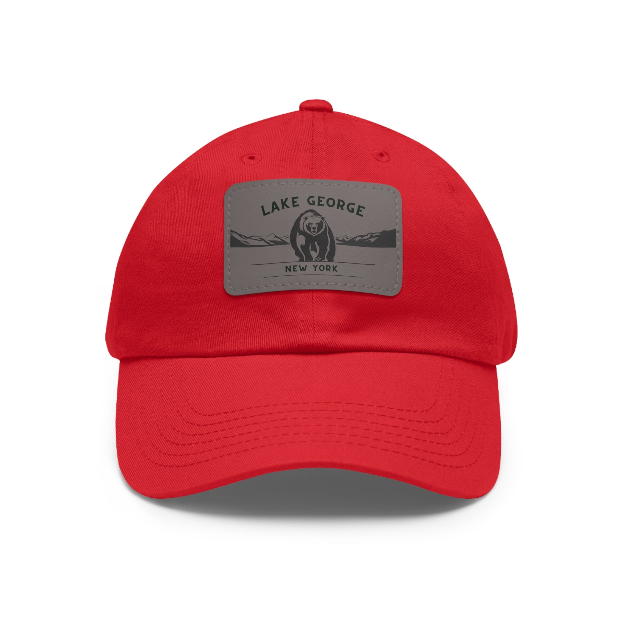 Lake George Dad Hat with Leather Patch - Bear on Ice Design