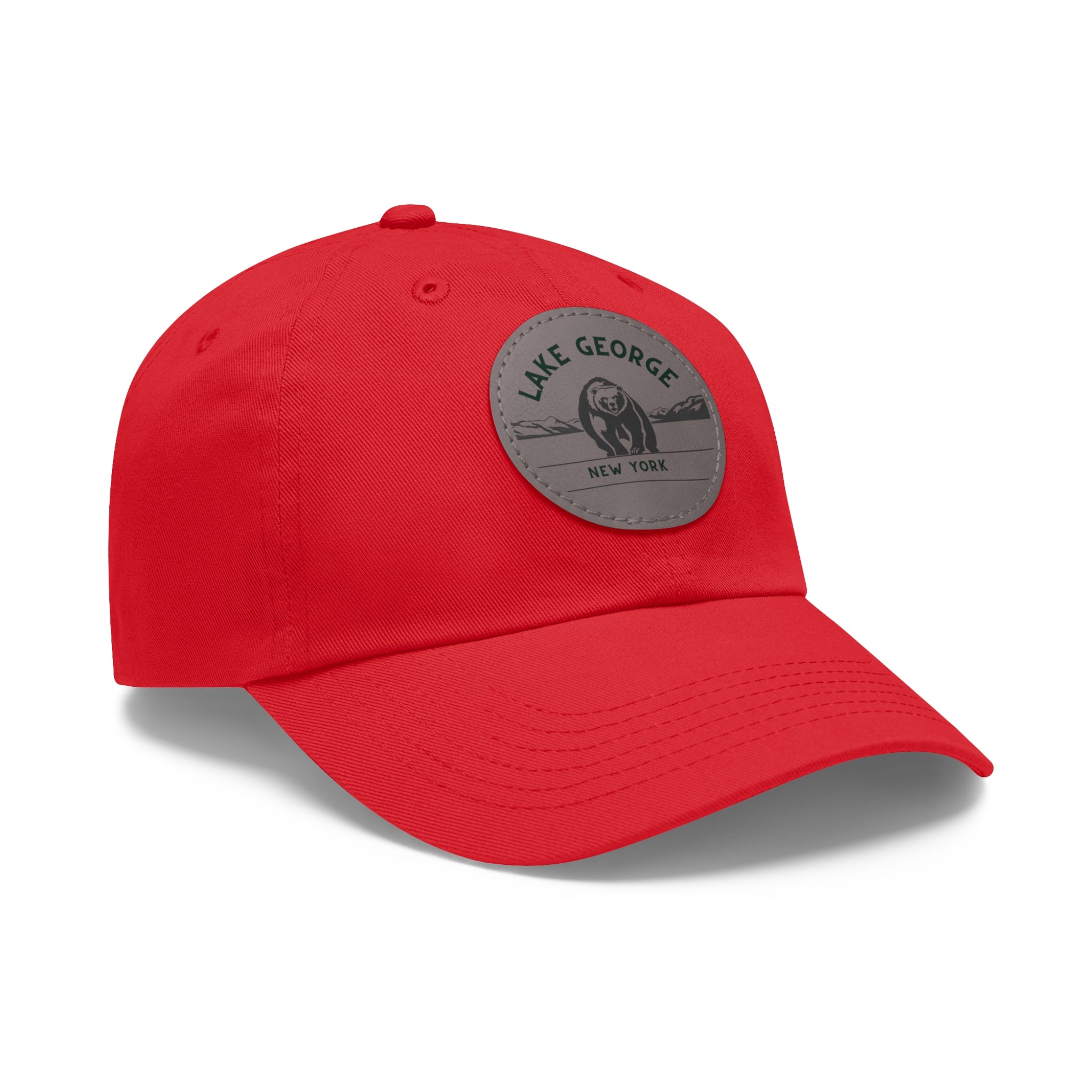 Lake George Round Leather Patch Dad Hat - Bear on Ice Design