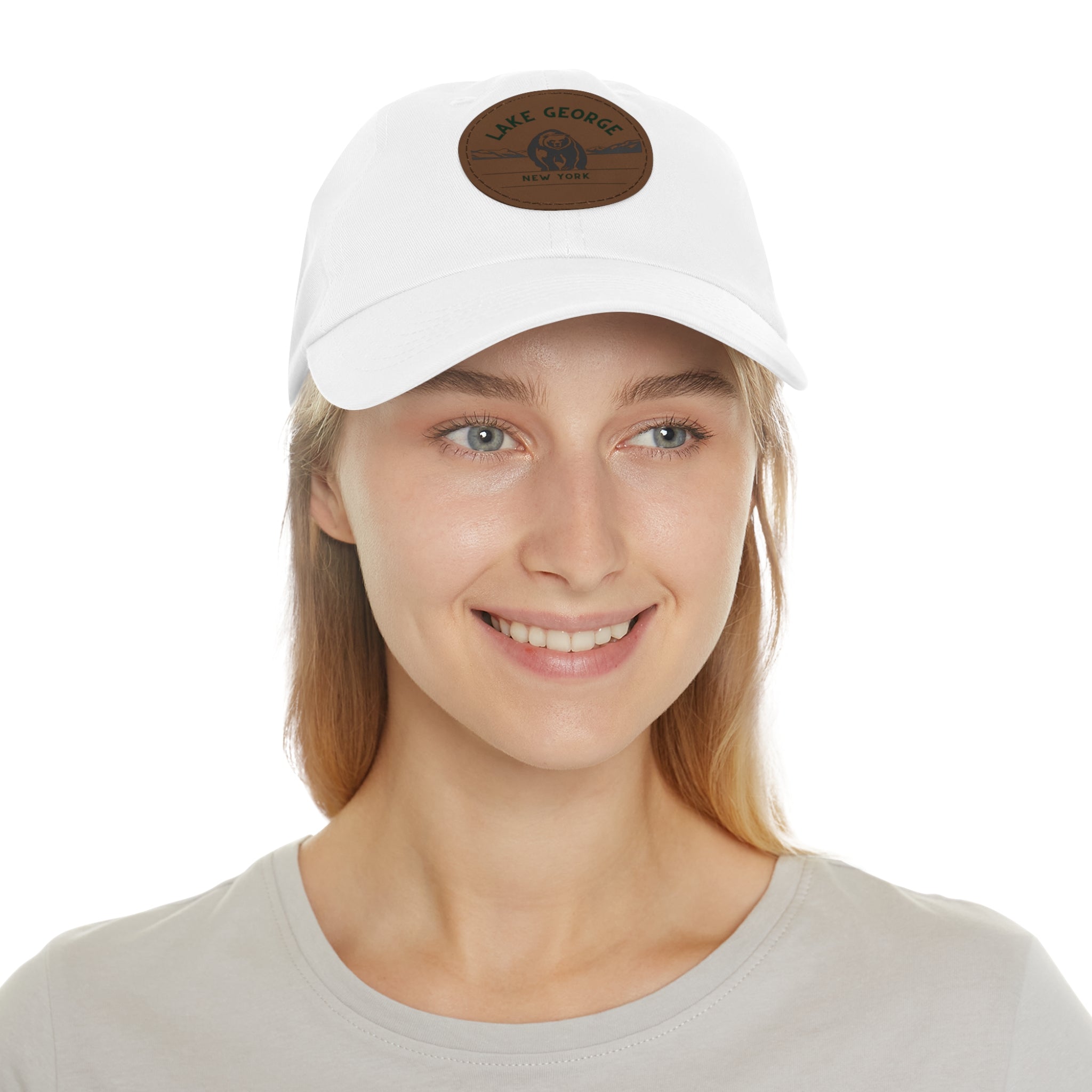 Lake George Round Leather Patch Dad Hat - Bear on Ice Design