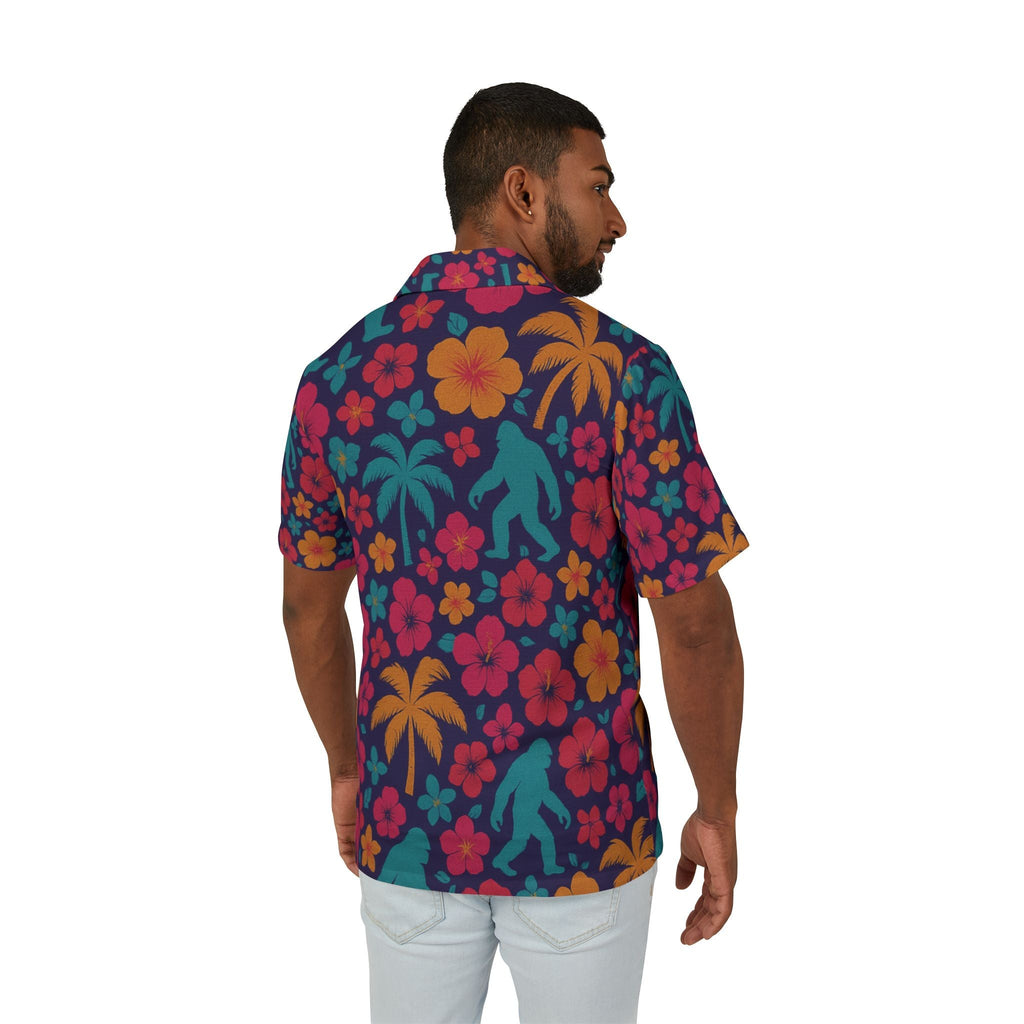 Bigfoot Hawaiian Shirt — Retro Tropical All-Over Print, Sasquatch Beachwear