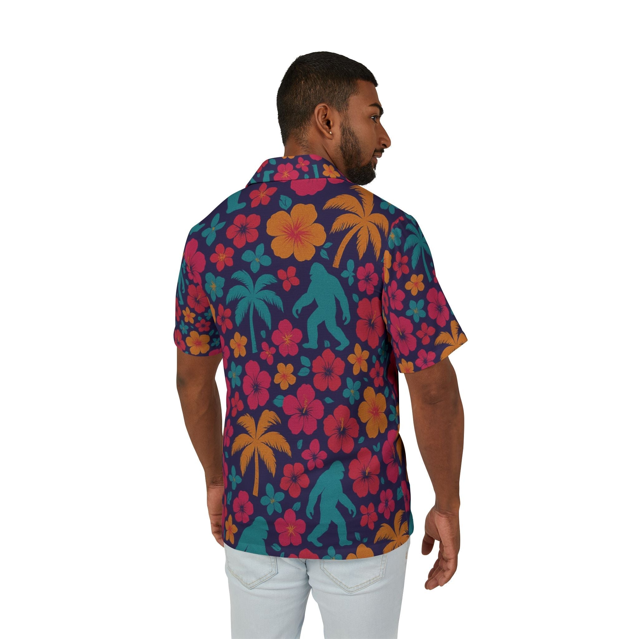 Bigfoot Hawaiian Shirt — Retro Tropical All-Over Print, Sasquatch Beachwear