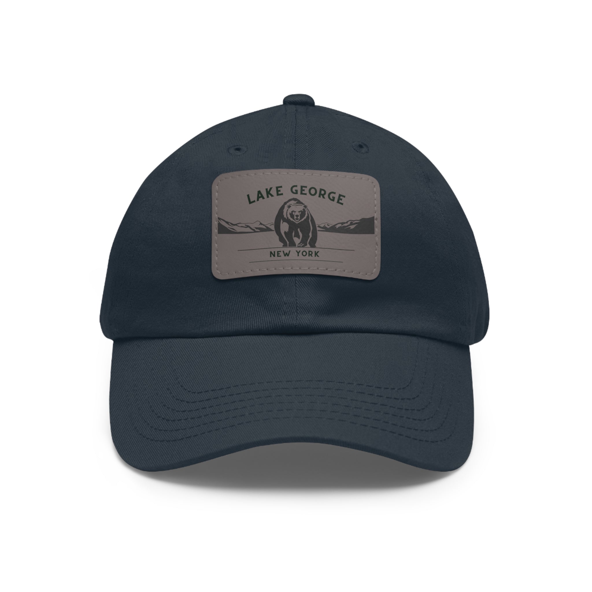 Lake George Dad Hat with Leather Patch - Bear on Ice Design