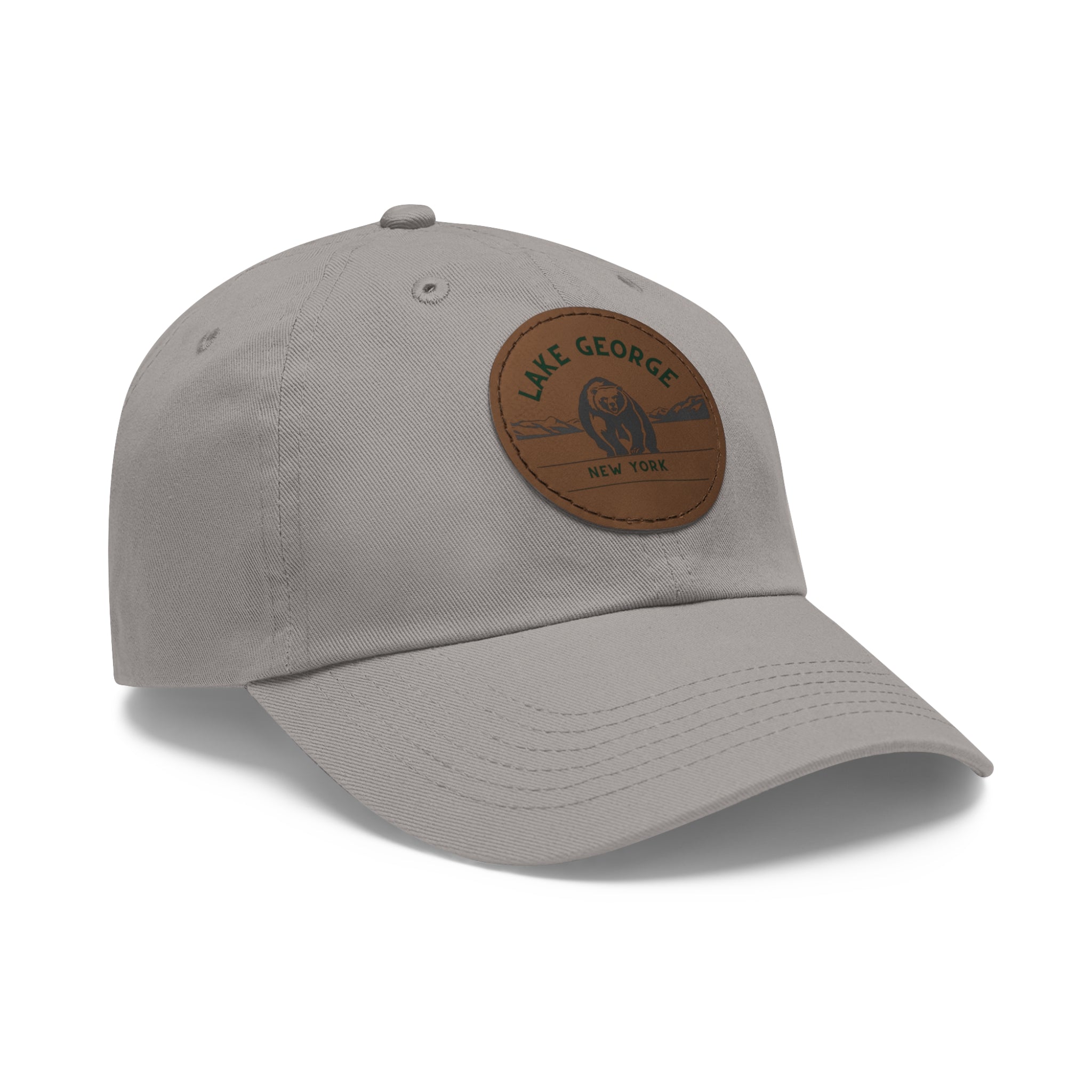 Lake George Round Leather Patch Dad Hat - Bear on Ice Design