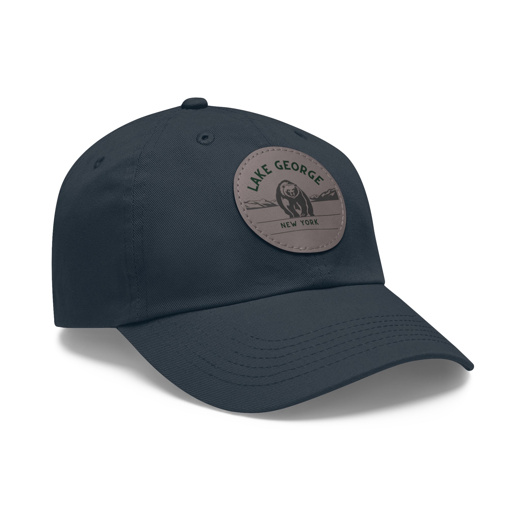 Lake George Round Leather Patch Dad Hat - Bear on Ice Design