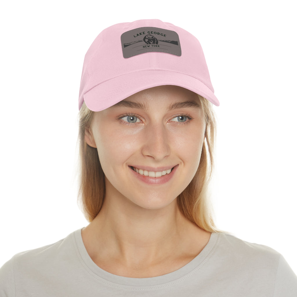 Lake George Dad Hat with Leather Patch - Bear on Ice Design