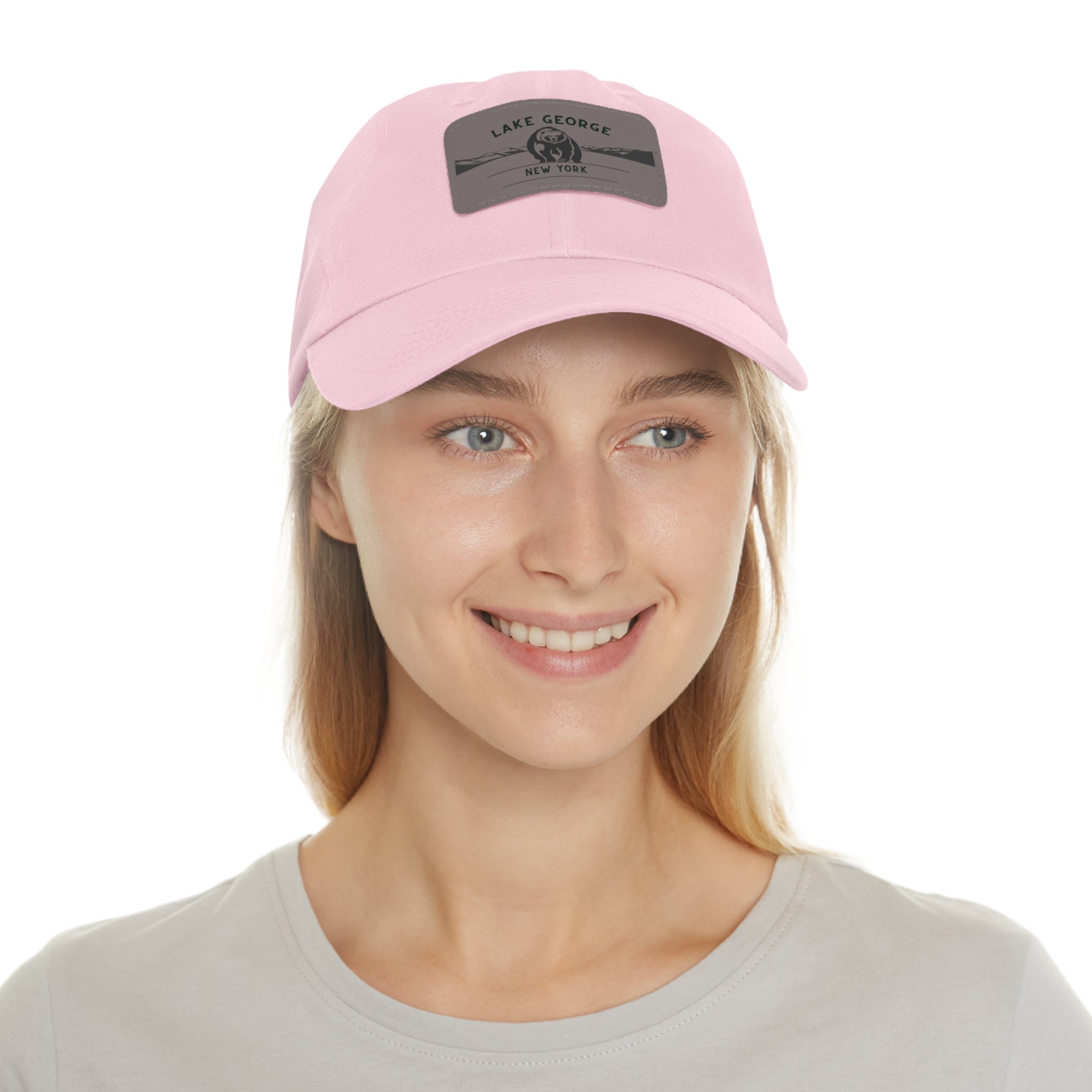 Lake George Dad Hat with Leather Patch - Bear on Ice Design