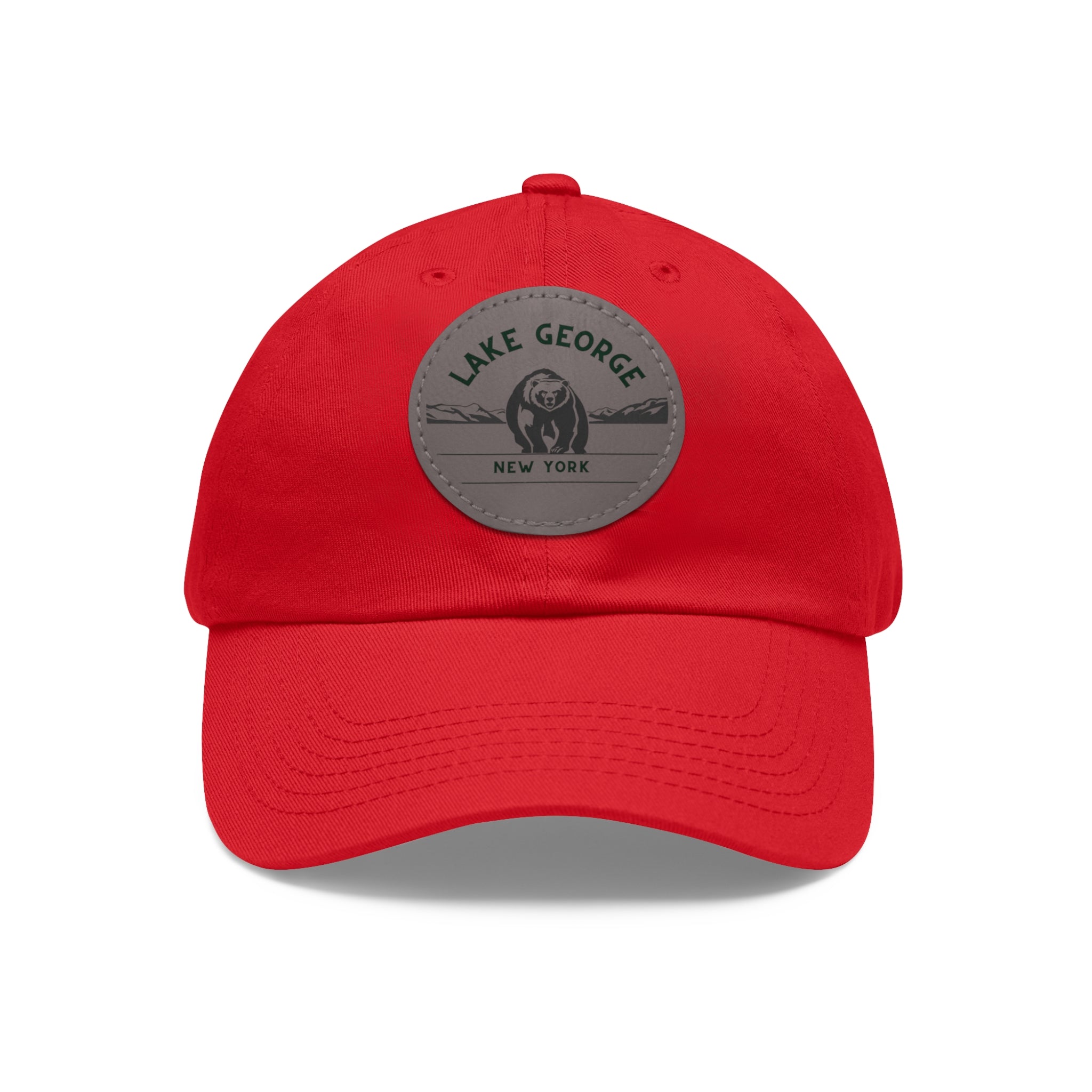 Lake George Round Leather Patch Dad Hat - Bear on Ice Design
