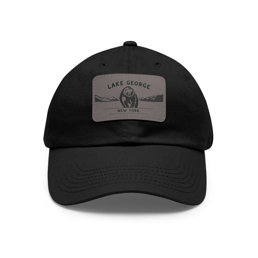 Lake George Dad Hat with Leather Patch - Bear on Ice Design