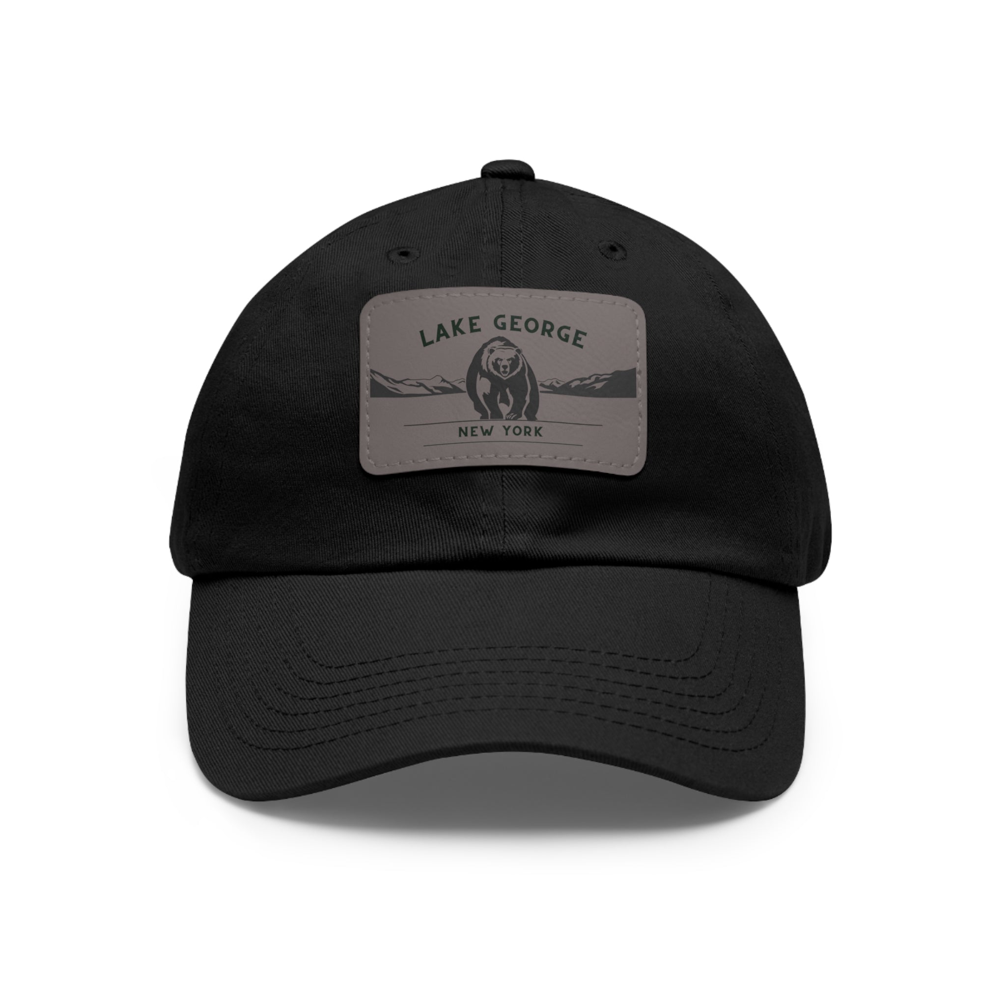 Lake George Dad Hat with Leather Patch - Bear on Ice Design