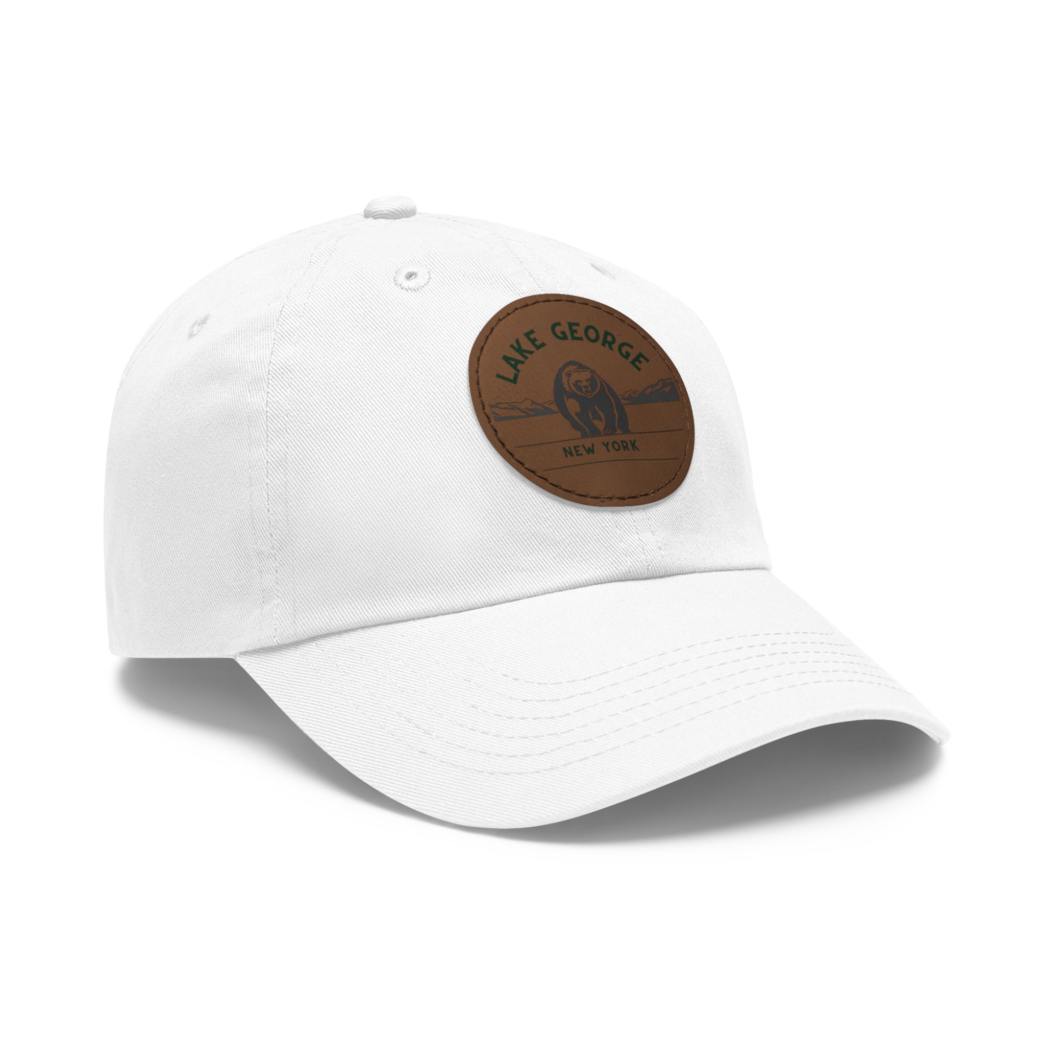 Lake George Round Leather Patch Dad Hat - Bear on Ice Design