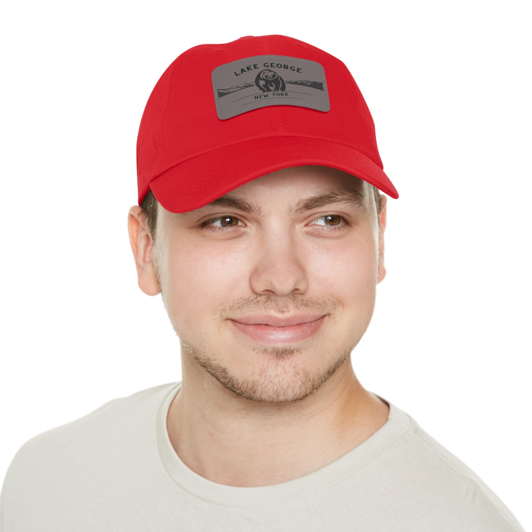 Lake George Dad Hat with Leather Patch - Bear on Ice Design