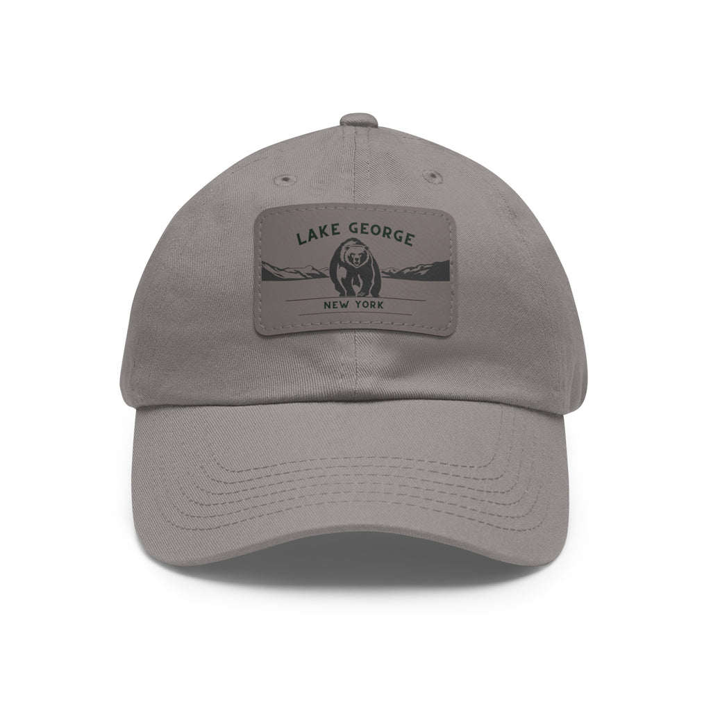 Lake George Dad Hat with Leather Patch - Bear on Ice Design