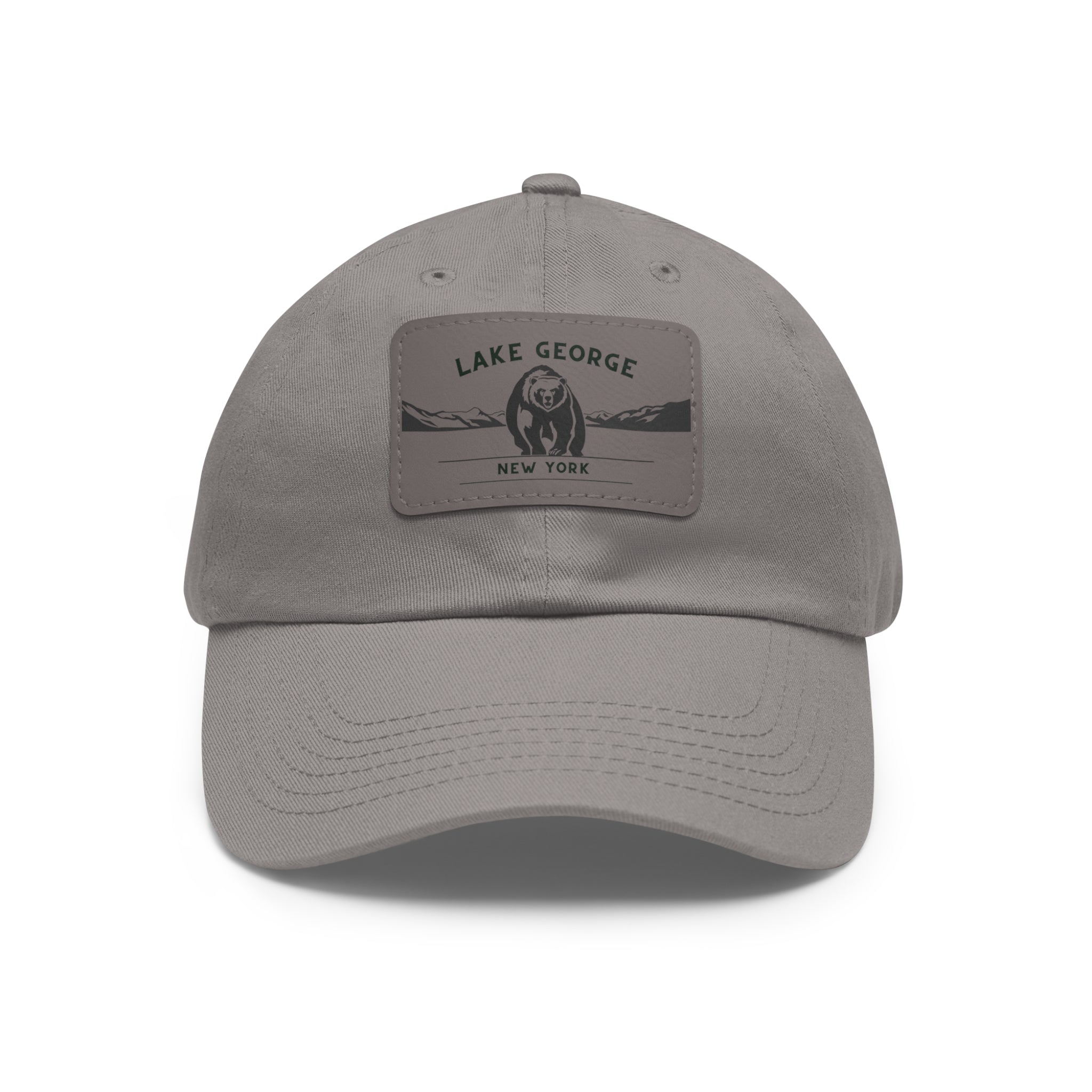 Lake George Dad Hat with Leather Patch - Bear on Ice Design