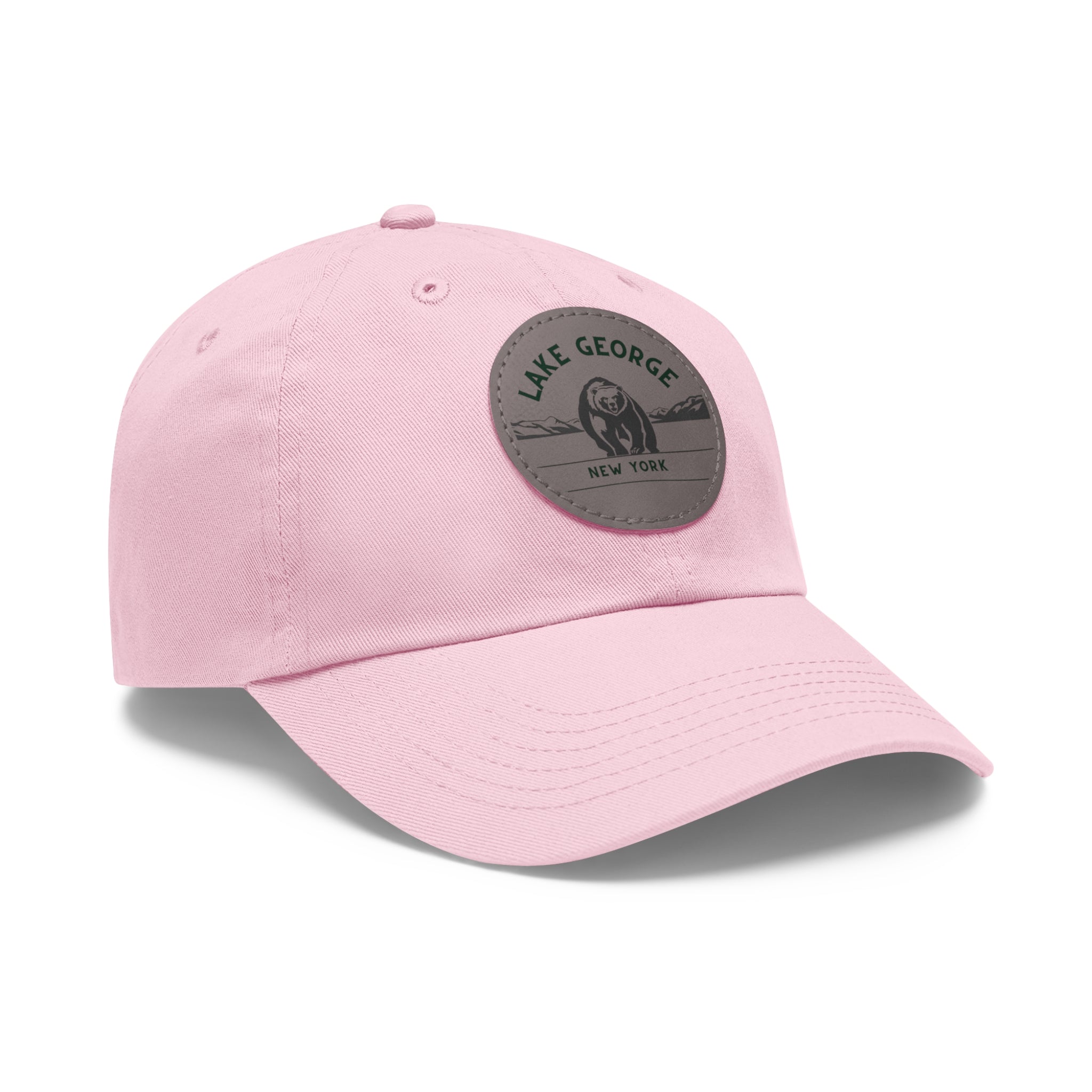 Lake George Round Leather Patch Dad Hat - Bear on Ice Design