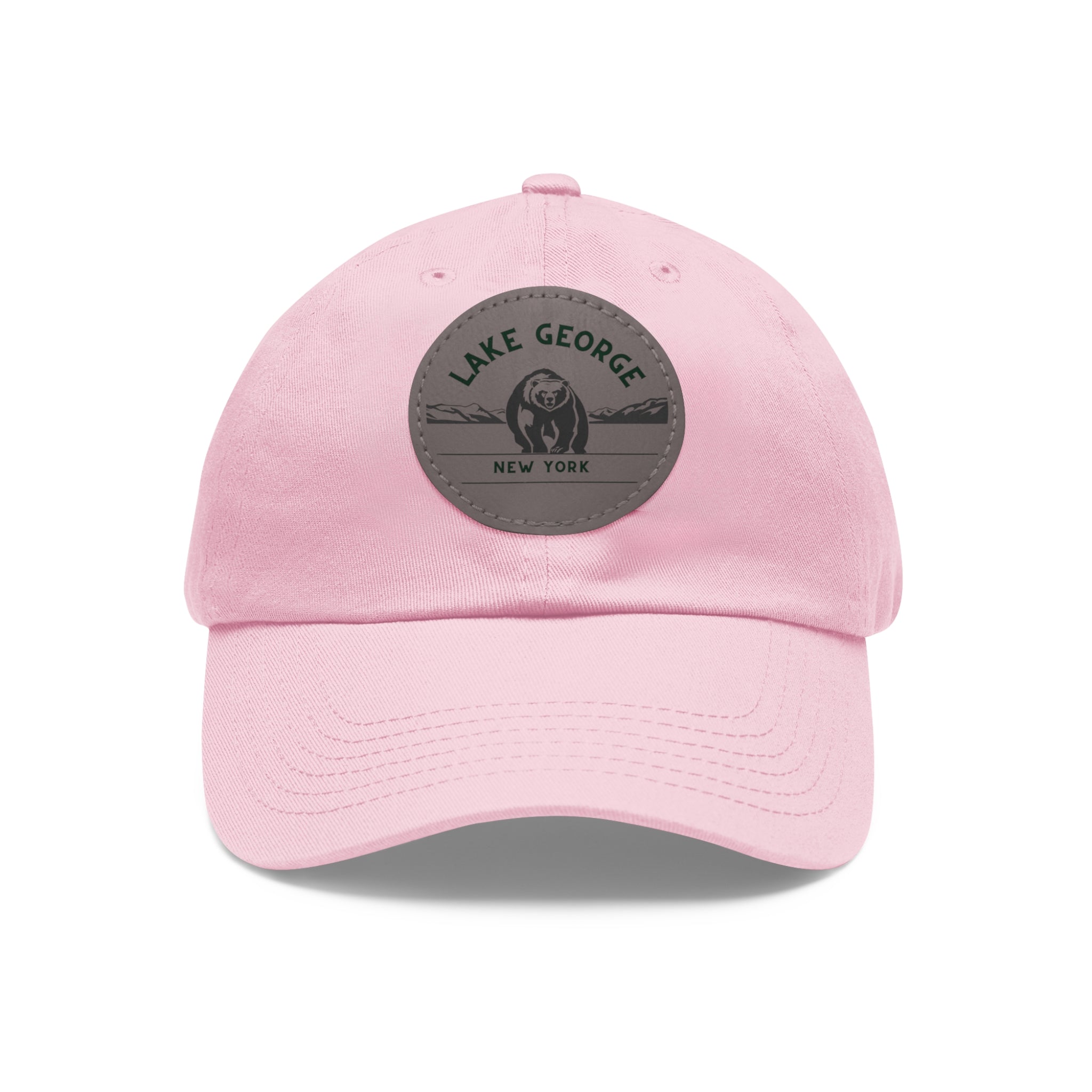 Lake George Round Leather Patch Dad Hat - Bear on Ice Design