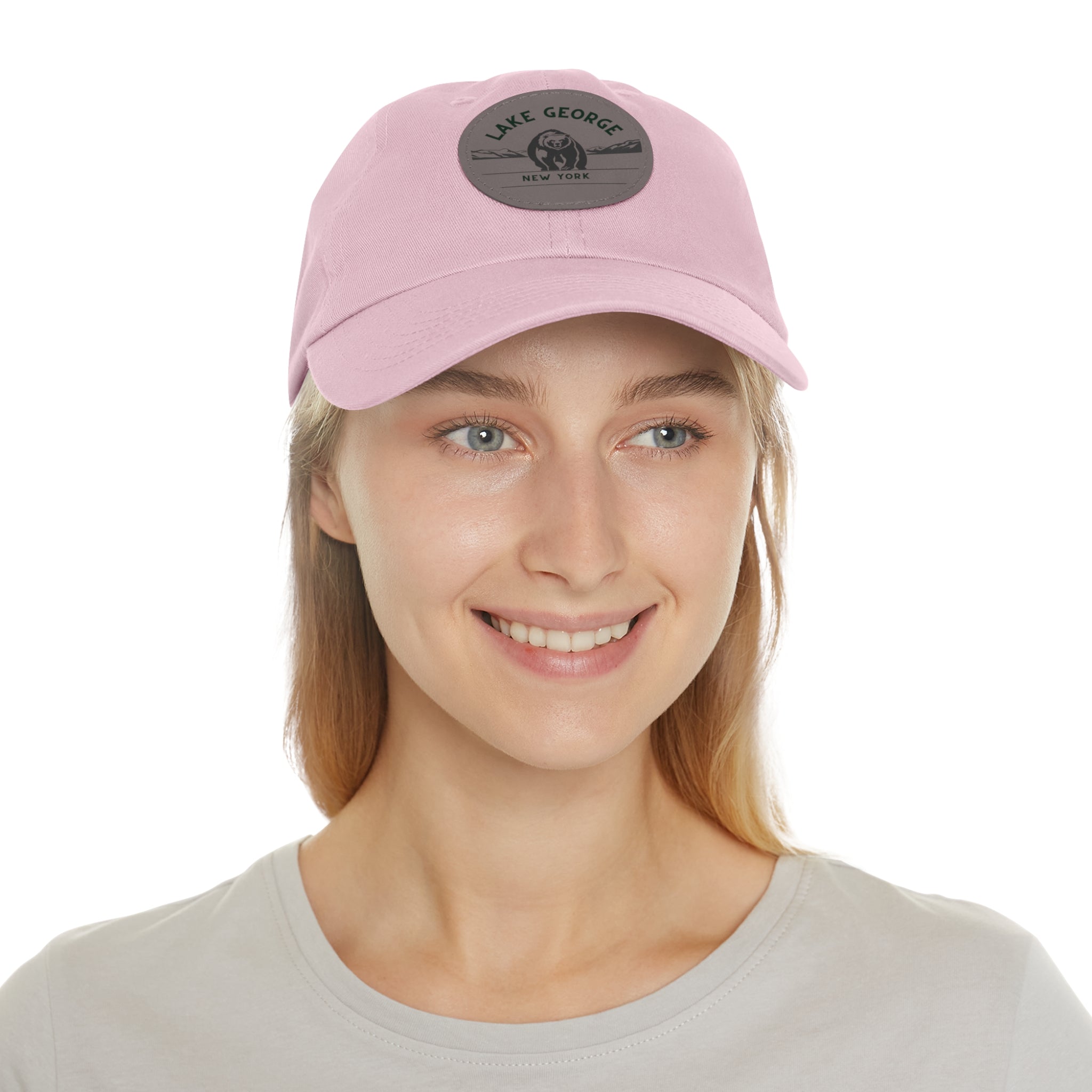Lake George Round Leather Patch Dad Hat - Bear on Ice Design