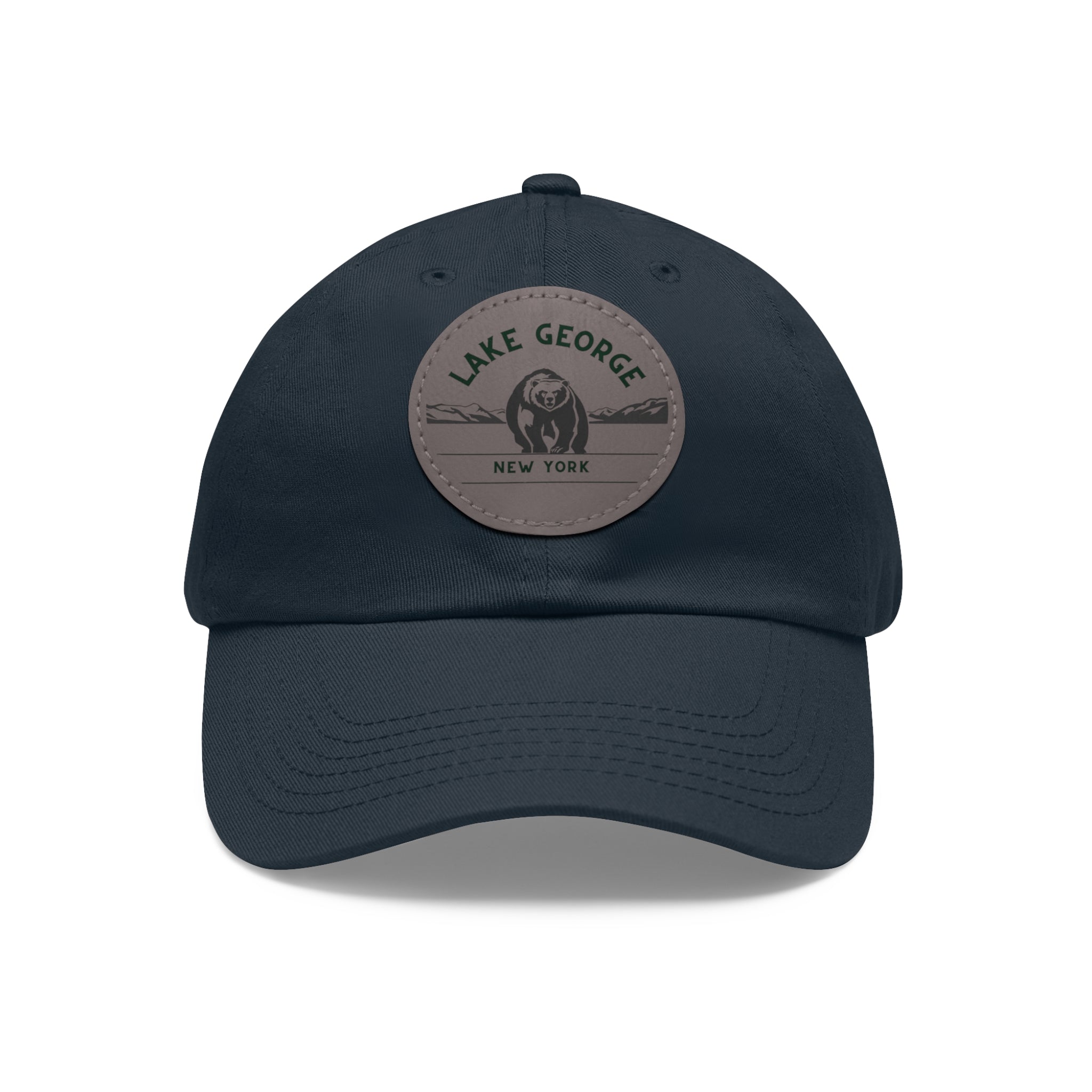 Lake George Round Leather Patch Dad Hat - Bear on Ice Design