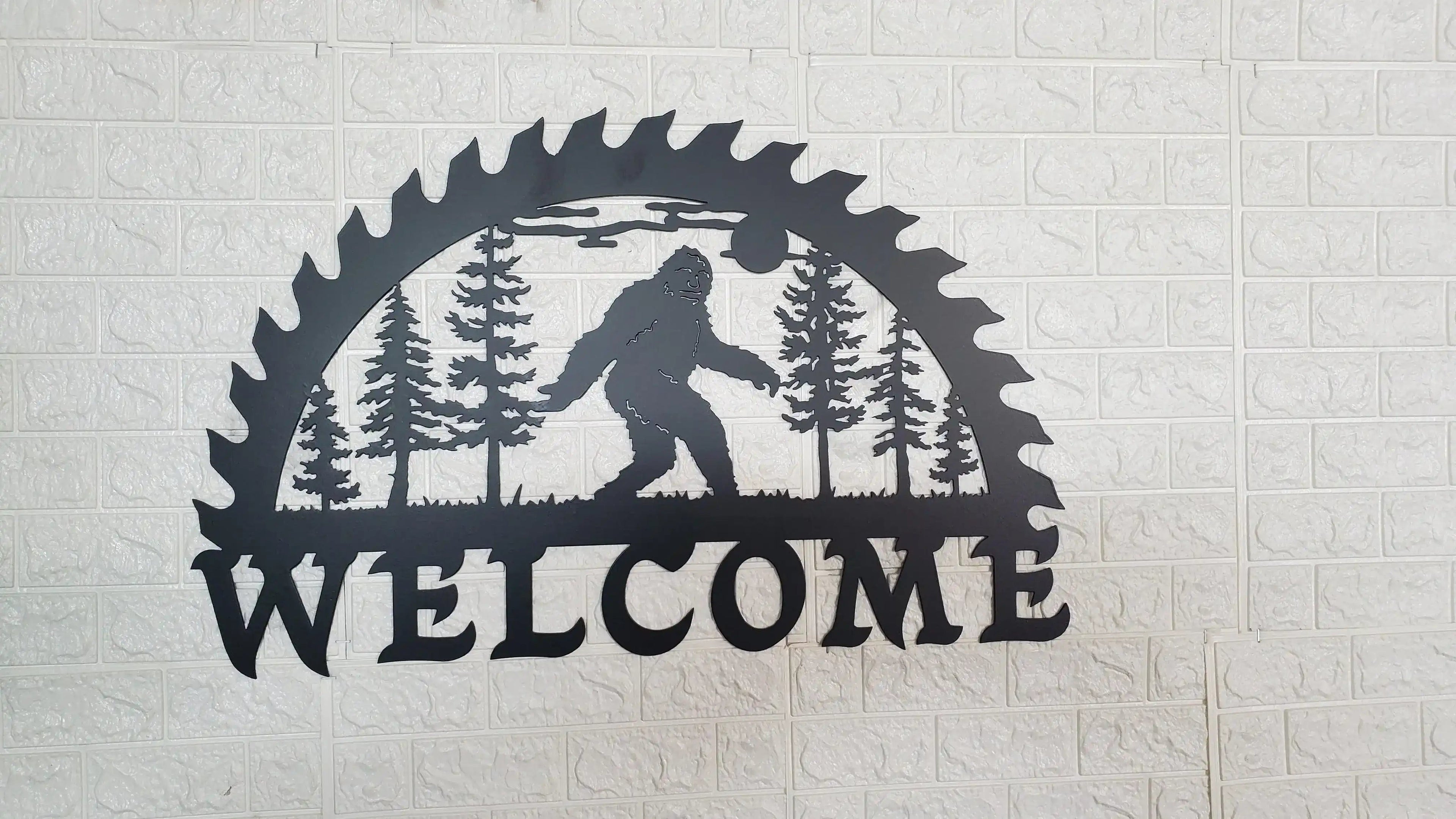 Bigfoot Welcome Sign — Solid Steel, 24×15", Indoor/Outdoor, 4 Finishes