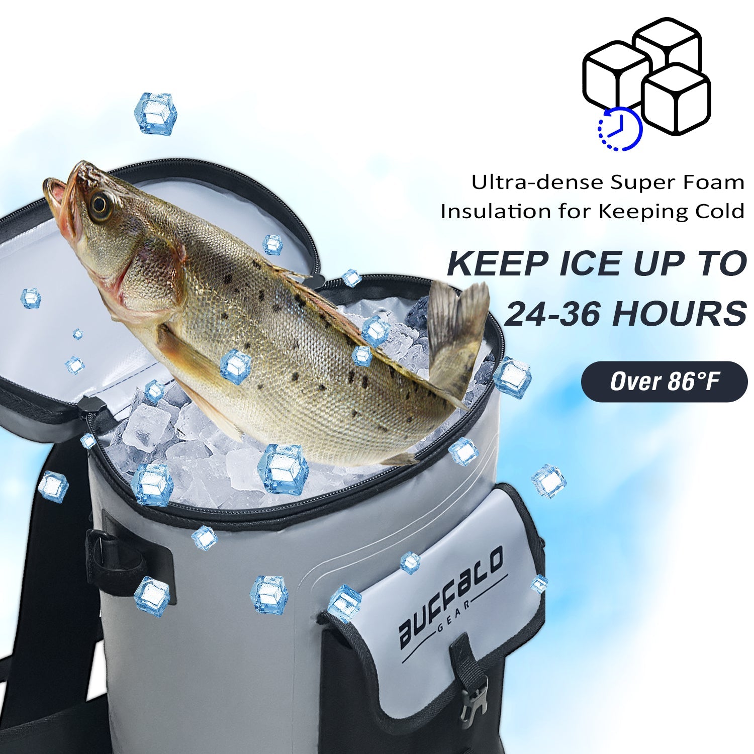 Buffalo Gear 21QT Fish Cooler Backpack — Waterproof Kill Bag with Rod Holders