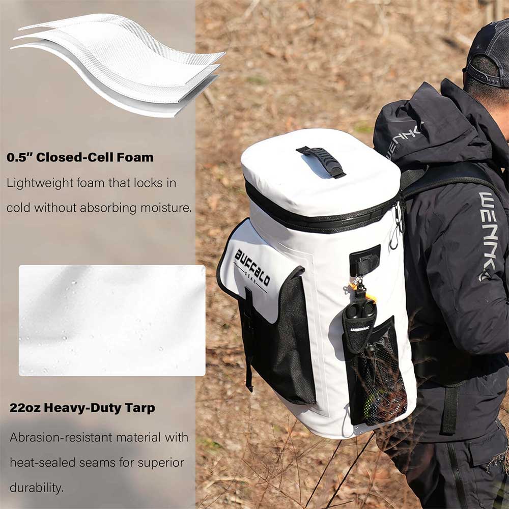Buffalo Gear 21QT Fish Cooler Backpack — Waterproof Kill Bag with Rod Holders