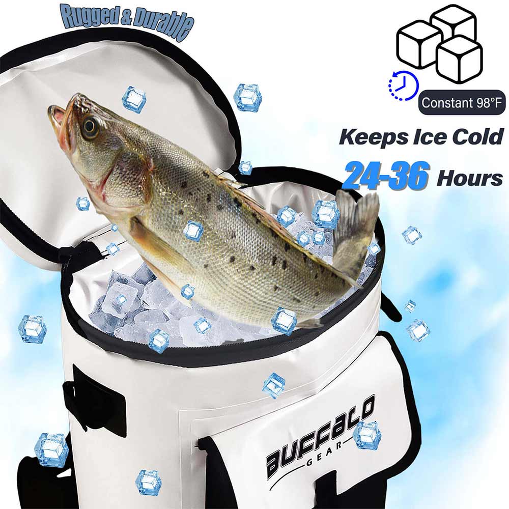 Buffalo Gear 21QT Fish Cooler Backpack — Waterproof Kill Bag with Rod Holders