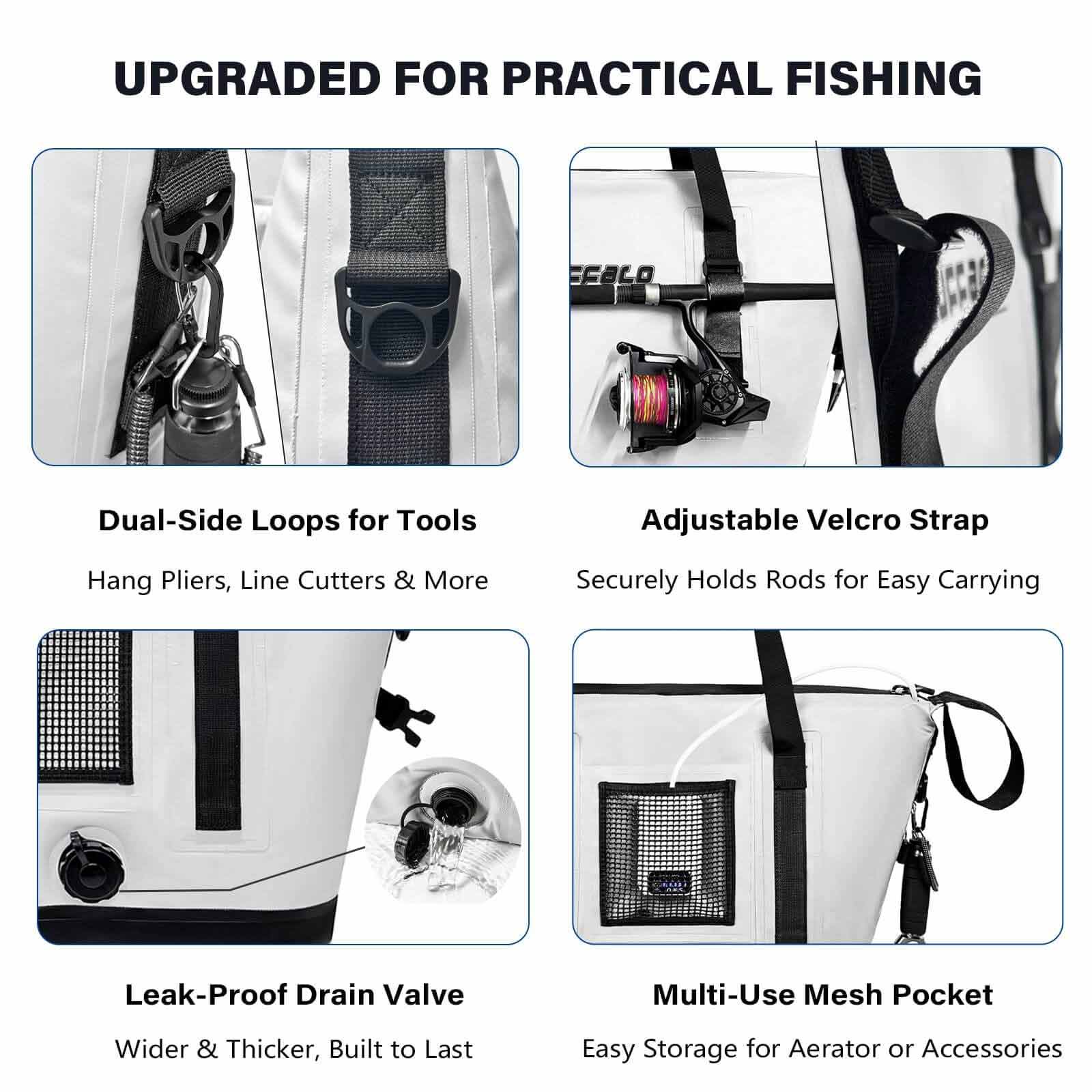 buffalo gear 37QT Fish Cooler Bag With Fishing Rod Holder Gray