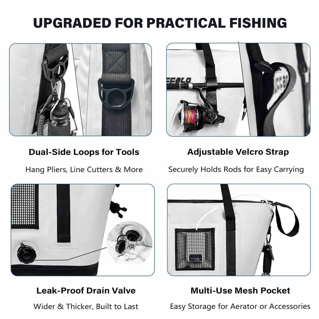 Buffalo Gear 37QT Fish Cooler Bag — 36-Hour Ice, Rod Holder & Live Fish Compartment