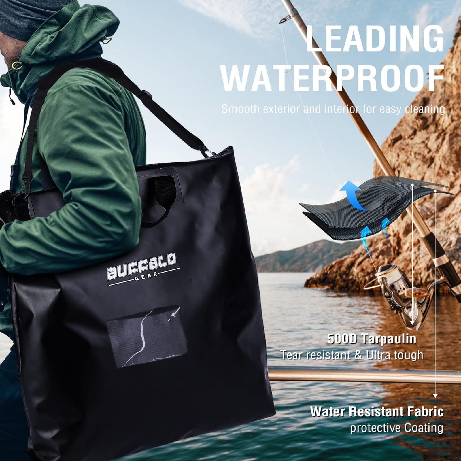 Waterproof Fish Bag with Aerator Pocket — 25", Live Bait & Tournament