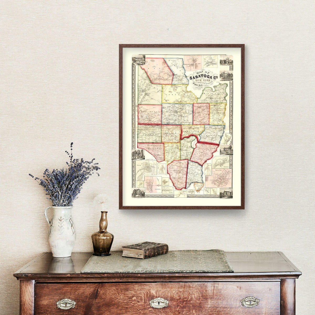 1856 Vintage Map Print Saratoga County, New York