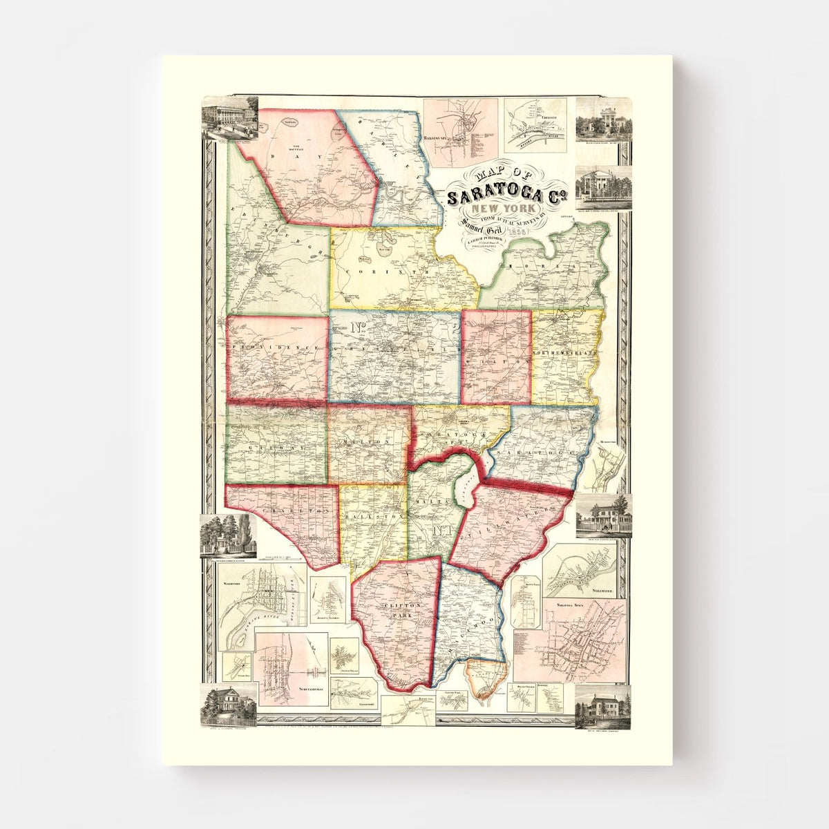 1856 Vintage Map Print Saratoga County, New York