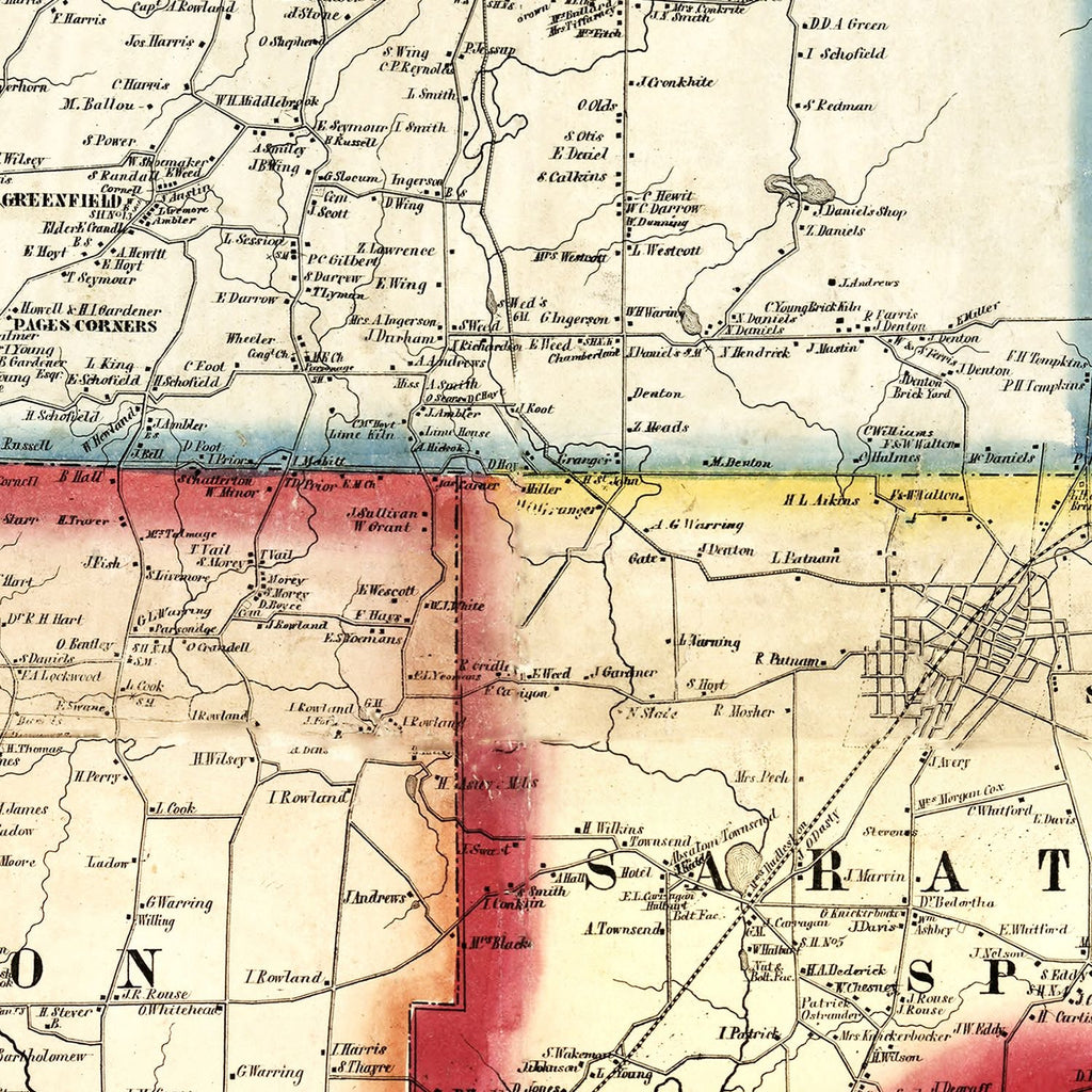1856 Vintage Map Print Saratoga County, New York