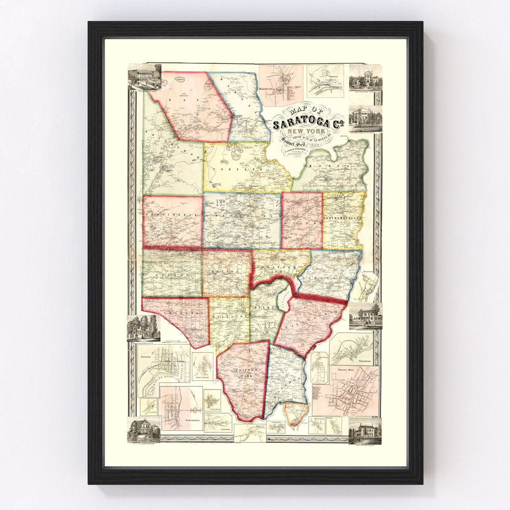 1856 Vintage Map Print Saratoga County, New York