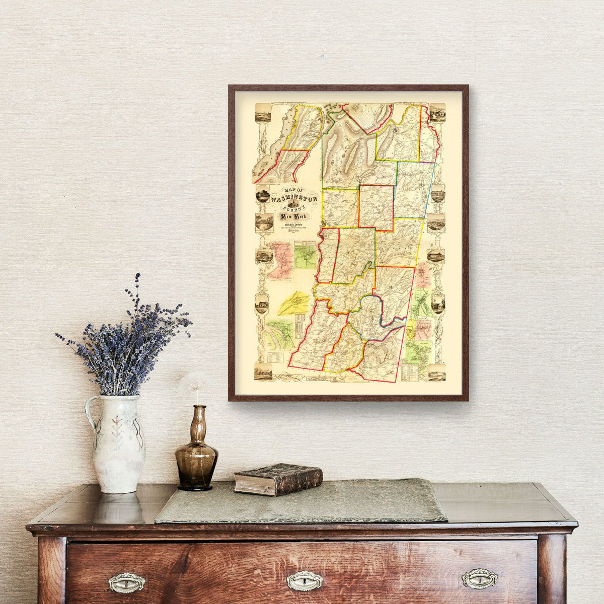 1853 Vintage Map Print of Washington County, New York Map Print