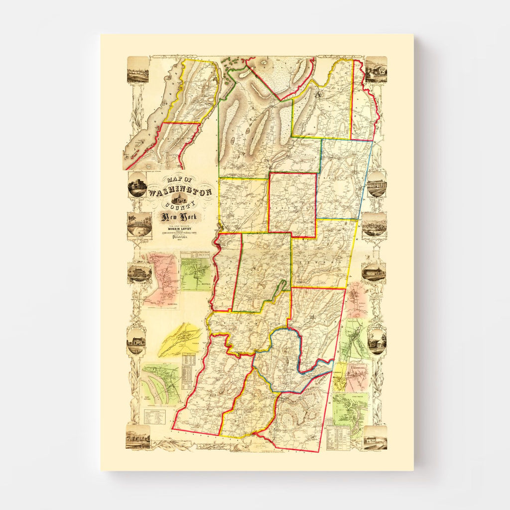 1853 Vintage Map Print of Washington County, New York Map Print